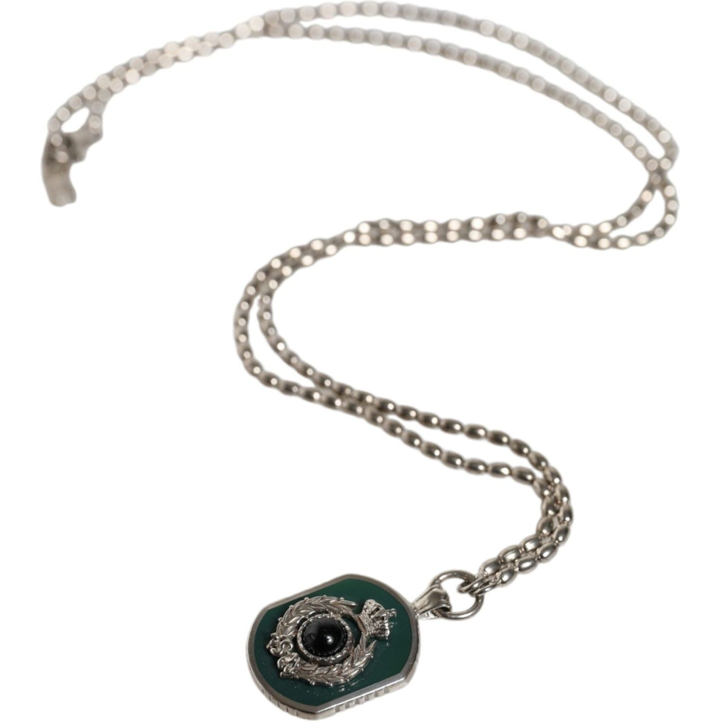 Dolce & Gabbana Sterling Silver 925 Chain Bar Gem Pendant Logo Necklace Necklace Dolce & Gabbana Gray