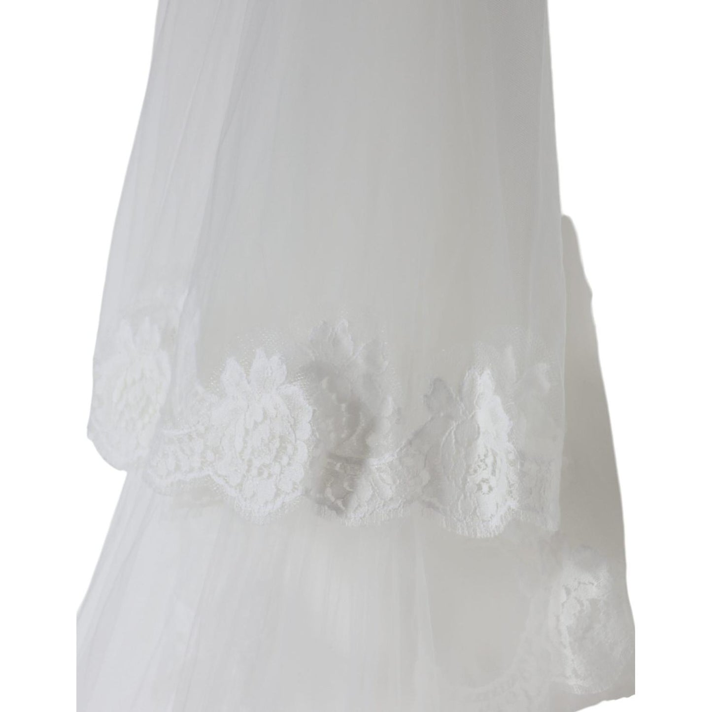 Dolce & Gabbana White Floral Lace Nylon Floor Length Wedding Veil Dolce & Gabbana Gray