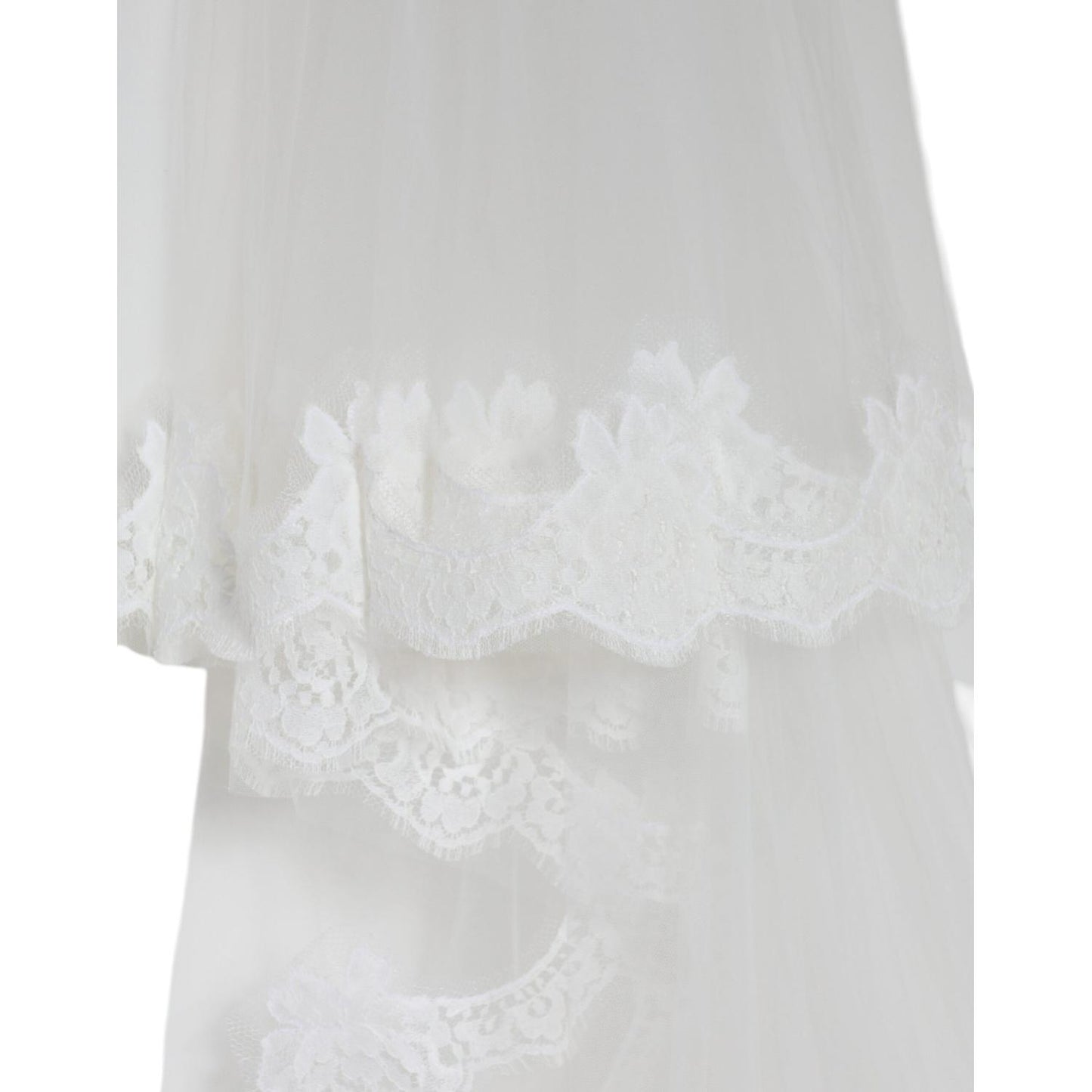 Dolce & Gabbana White Floral Lace Nylon Floor Length Wedding Veil Dolce & Gabbana Light Gray