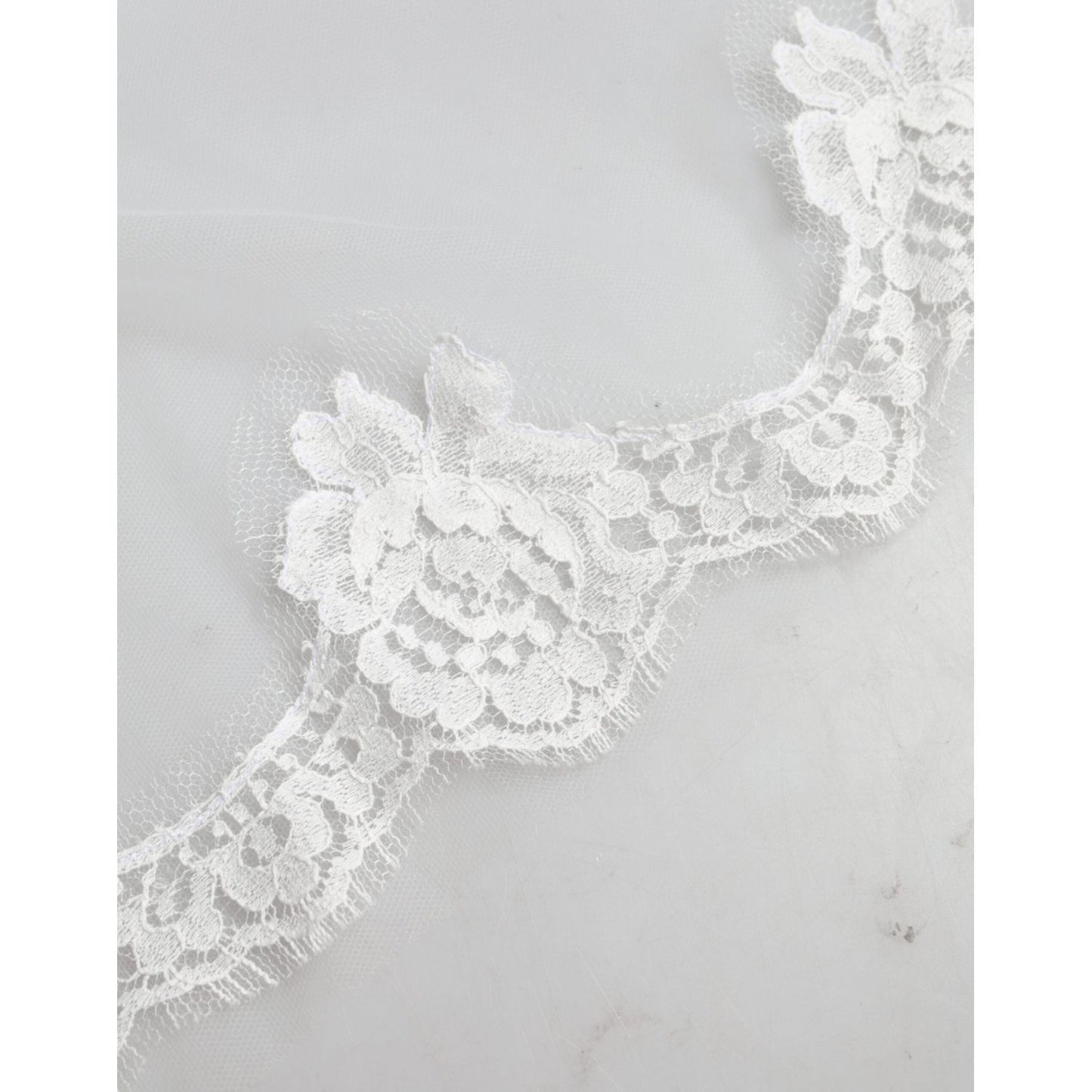 Dolce & Gabbana White Floral Lace Nylon Floor Length Wedding Veil Dolce & Gabbana Light Gray