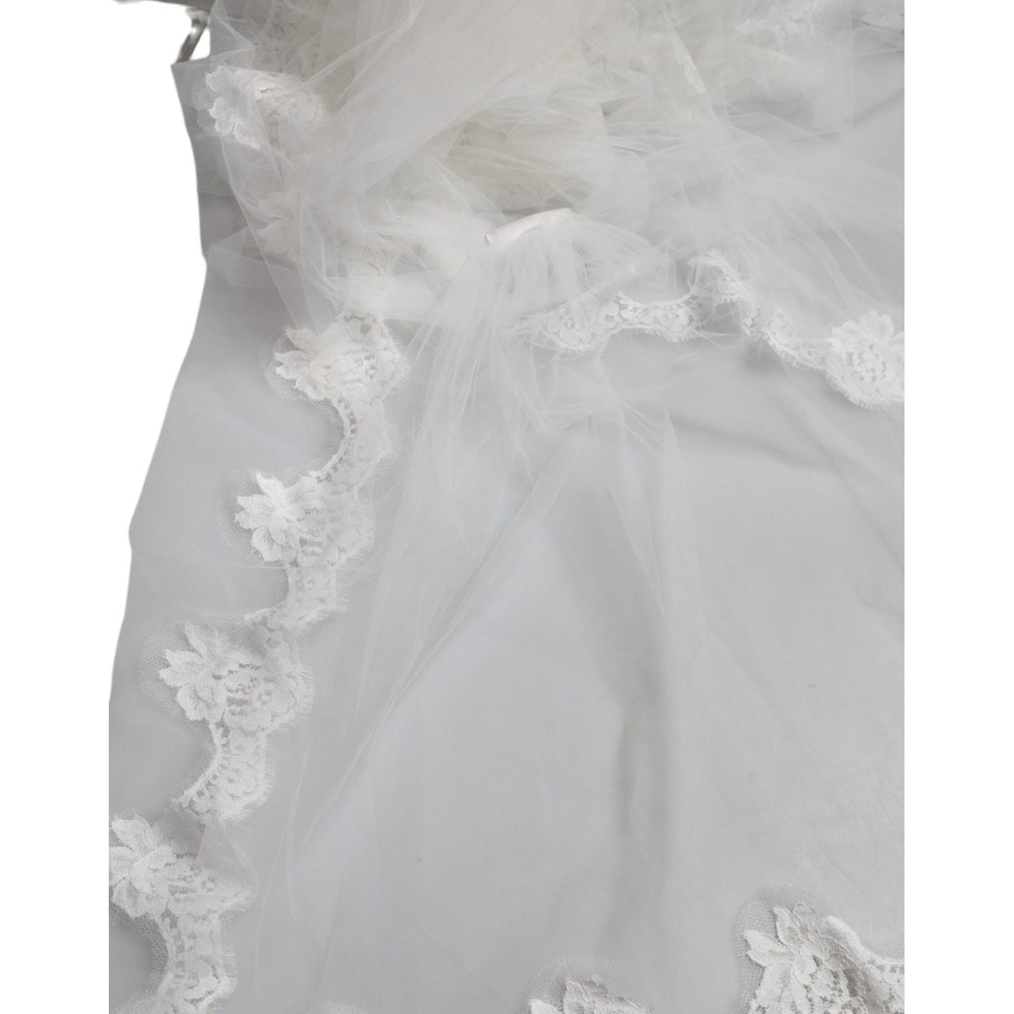 Dolce & Gabbana White Floral Lace Nylon Floor Length Wedding Veil Dolce & Gabbana Gray