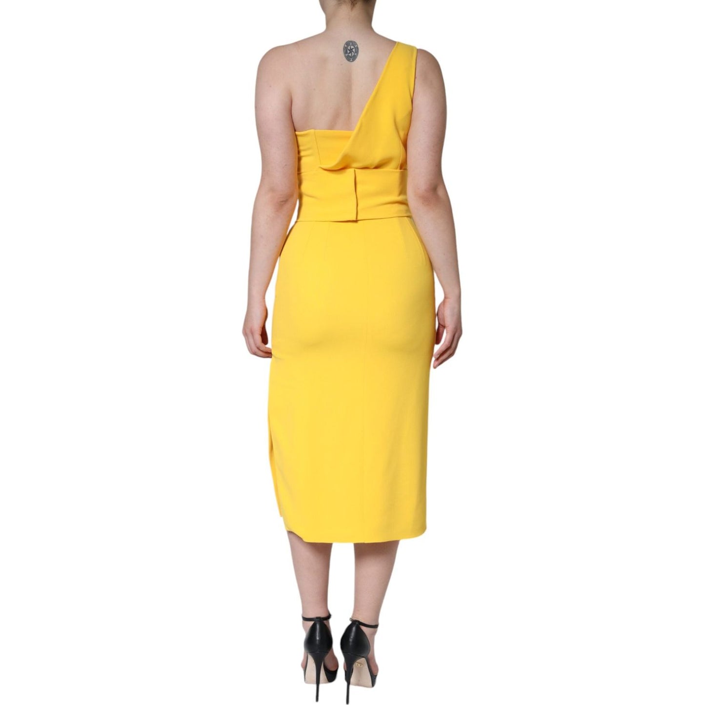 Dolce & Gabbana Yellow One Shoulder Side Slit Midi Dress Dolce & Gabbana Sandy Brown
