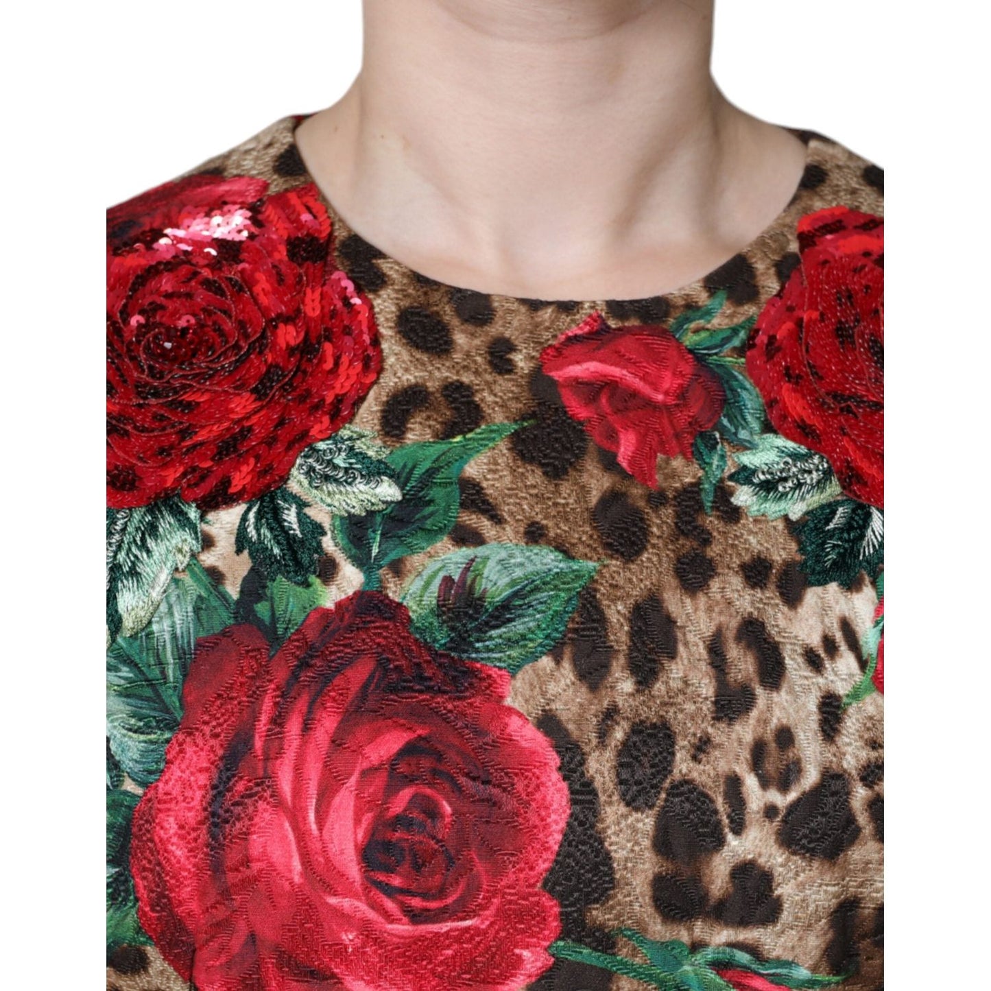 Dolce & Gabbana Brown Leopard Red Roses Cotton A-line Dress Dolce & Gabbana Sienna