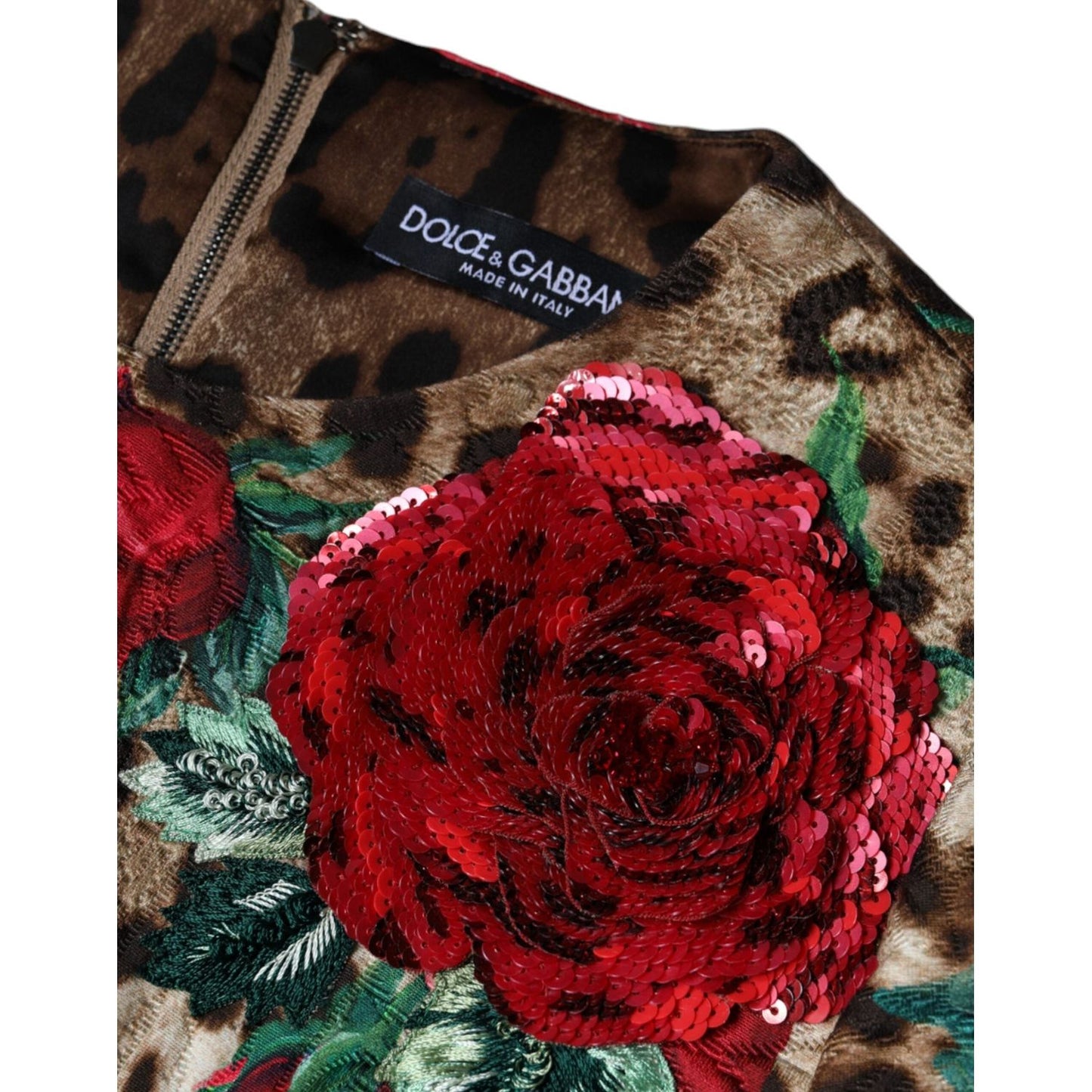 Dolce & Gabbana Brown Leopard Red Roses Cotton A-line Dress Dolce & Gabbana Dark Slate Gray