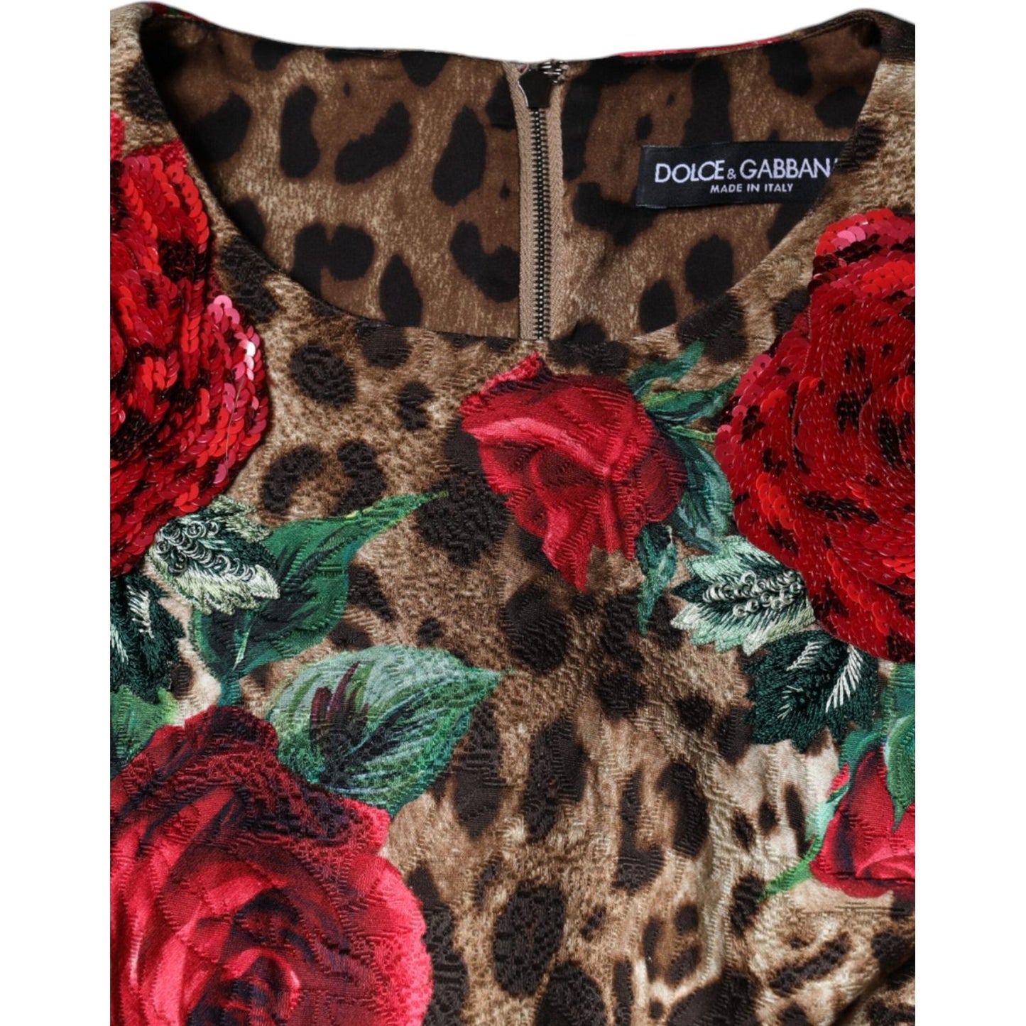 Dolce & Gabbana Brown Leopard Red Roses Cotton A-line Dress Dolce & Gabbana Dark Slate Gray