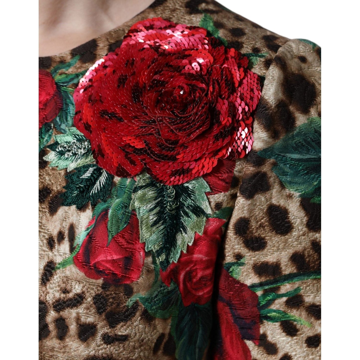 Dolce & Gabbana Brown Leopard Red Roses Cotton A-line Dress Dolce & Gabbana Dark Slate Gray