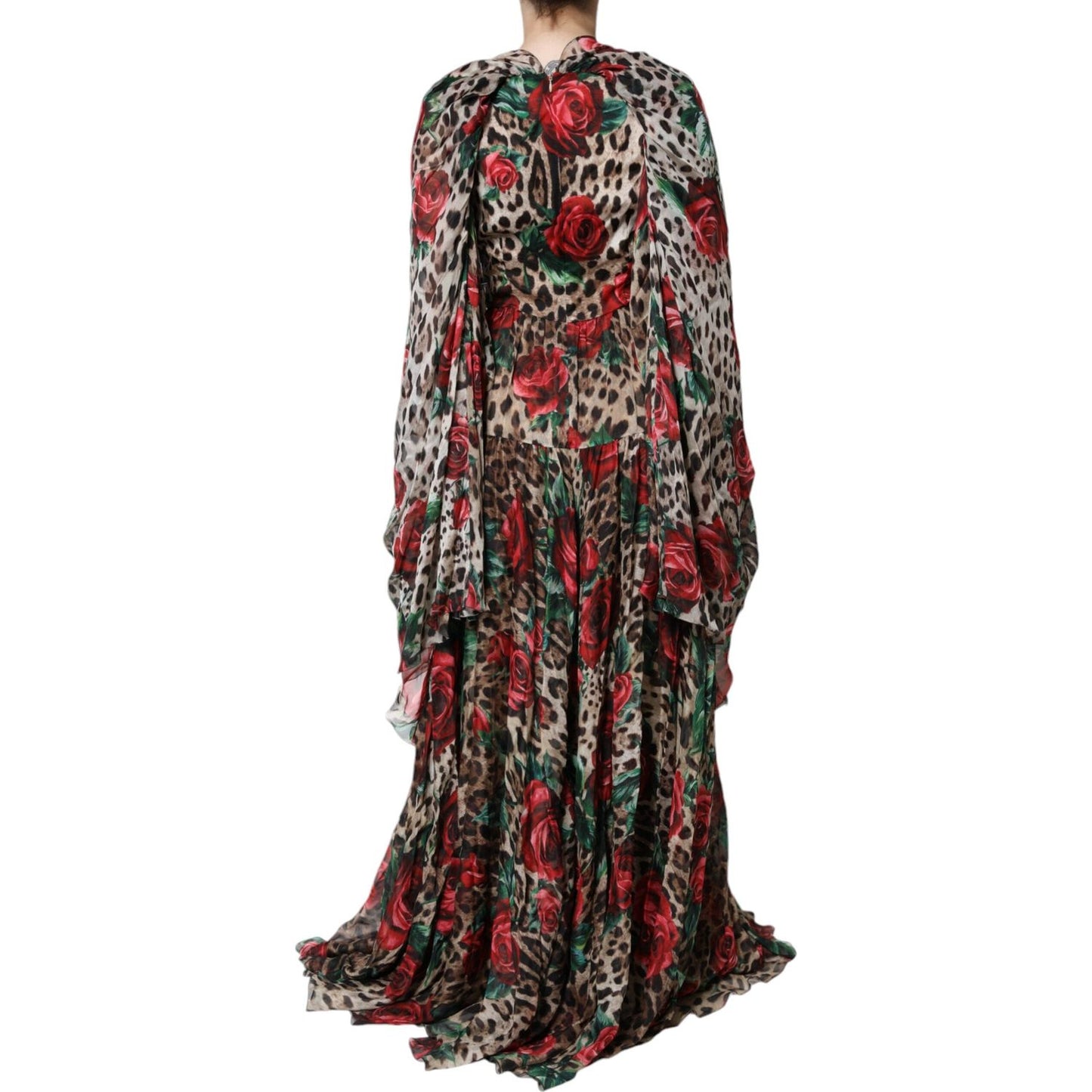 Dolce & Gabbana Brown Leopard Red Roses Silk Long Gown Dress Dolce & Gabbana Dark Slate Gray