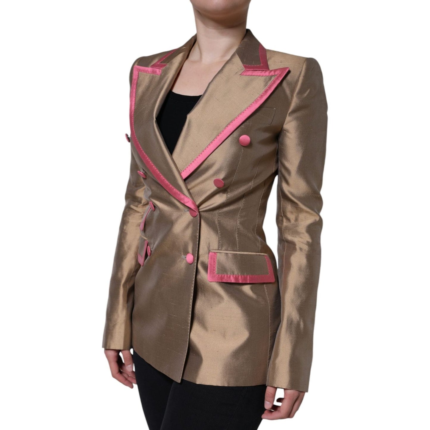 Dolce & Gabbana Metallic Brown Double Breasted Blazer Jacket Dolce & Gabbana Dim Gray