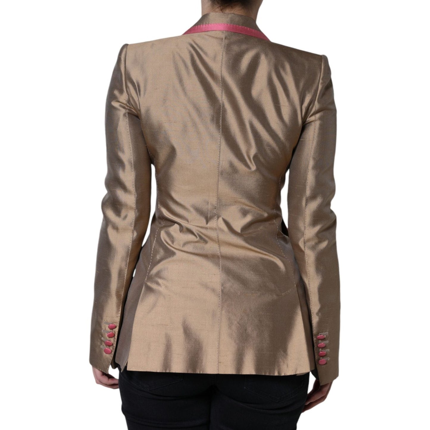 Dolce & Gabbana Metallic Brown Double Breasted Blazer Jacket Dolce & Gabbana Dim Gray