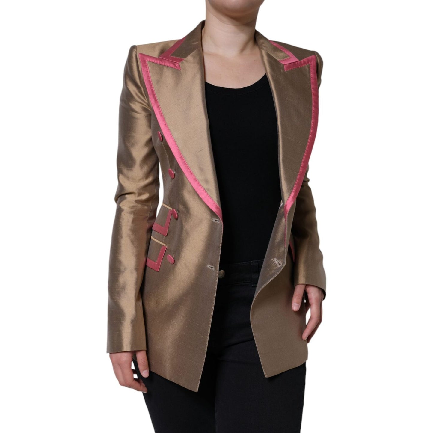 Dolce & Gabbana Metallic Brown Double Breasted Blazer Jacket Dolce & Gabbana Dim Gray