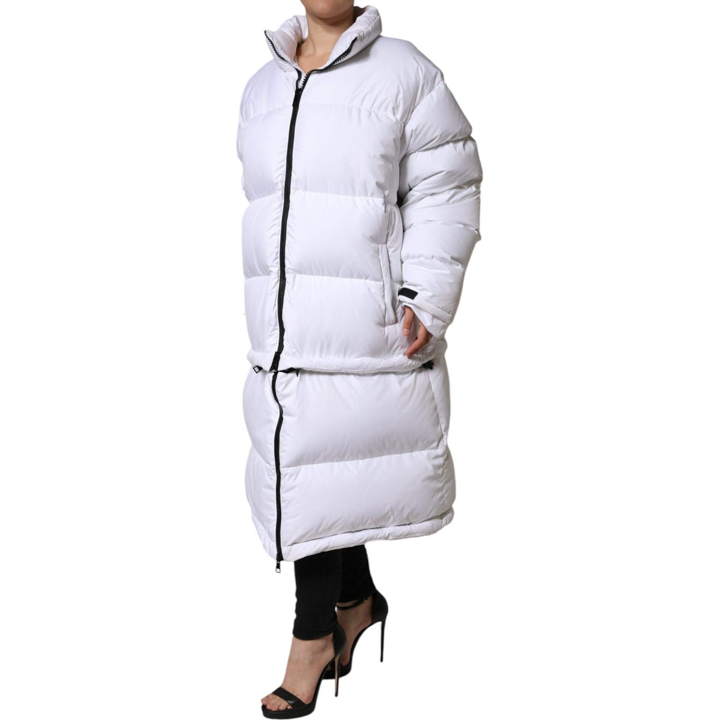 Dolce & Gabbana White Puffer Quilted Full Zip Coat Jacket Dolce & Gabbana Light Gray