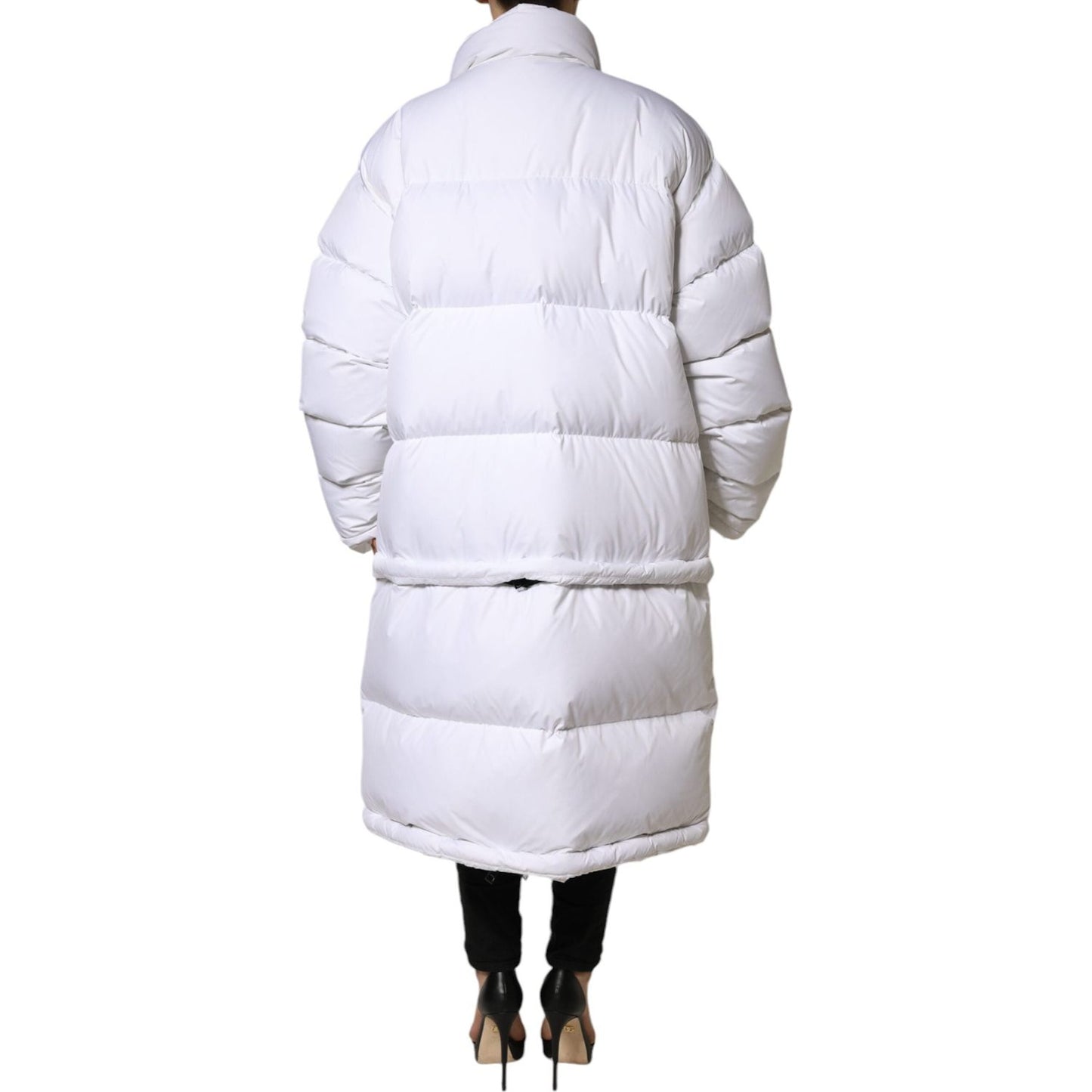 Dolce & Gabbana White Puffer Quilted Full Zip Coat Jacket Dolce & Gabbana Light Gray
