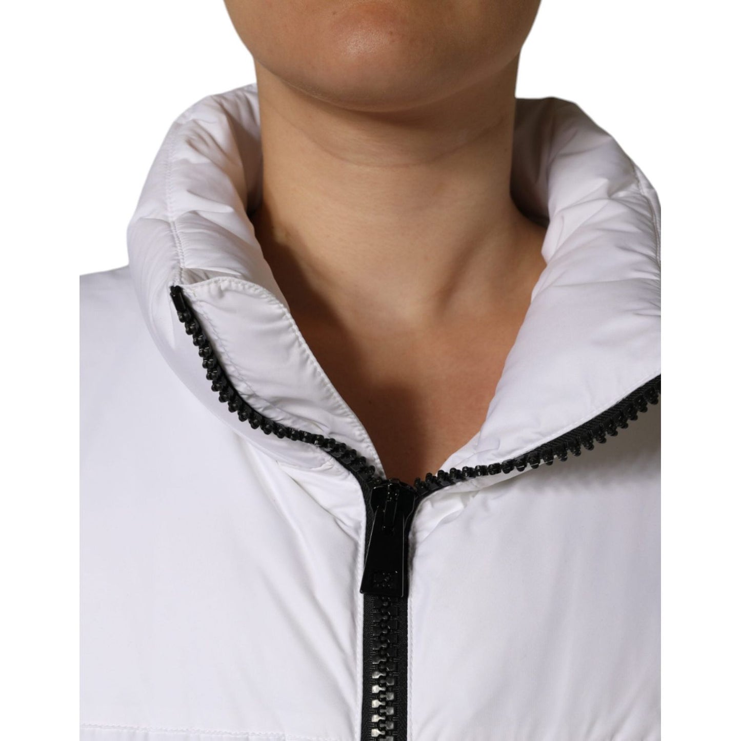 Dolce & Gabbana White Puffer Quilted Full Zip Coat Jacket Dolce & Gabbana Light Gray