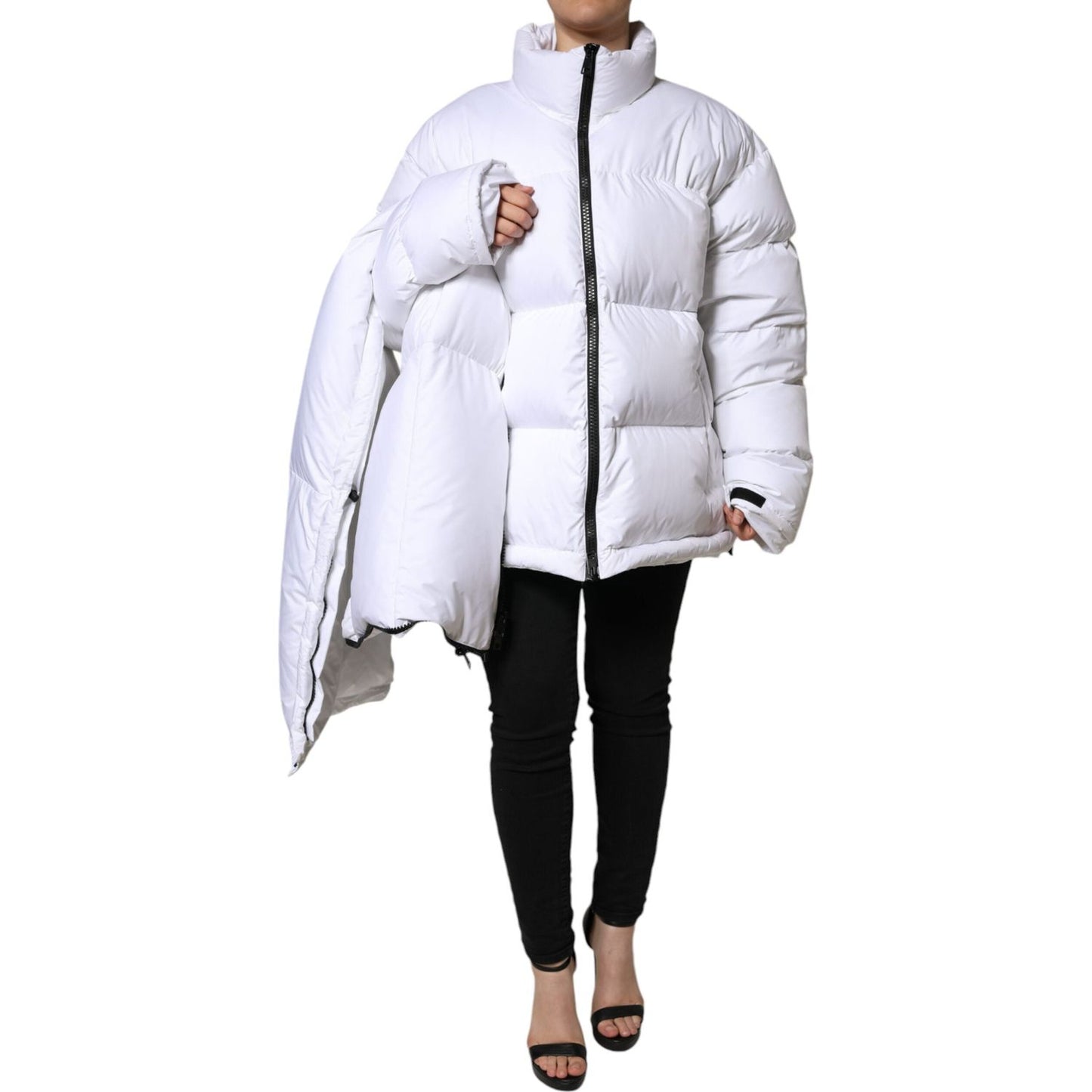 Dolce & Gabbana White Puffer Quilted Full Zip Coat Jacket Dolce & Gabbana Light Gray