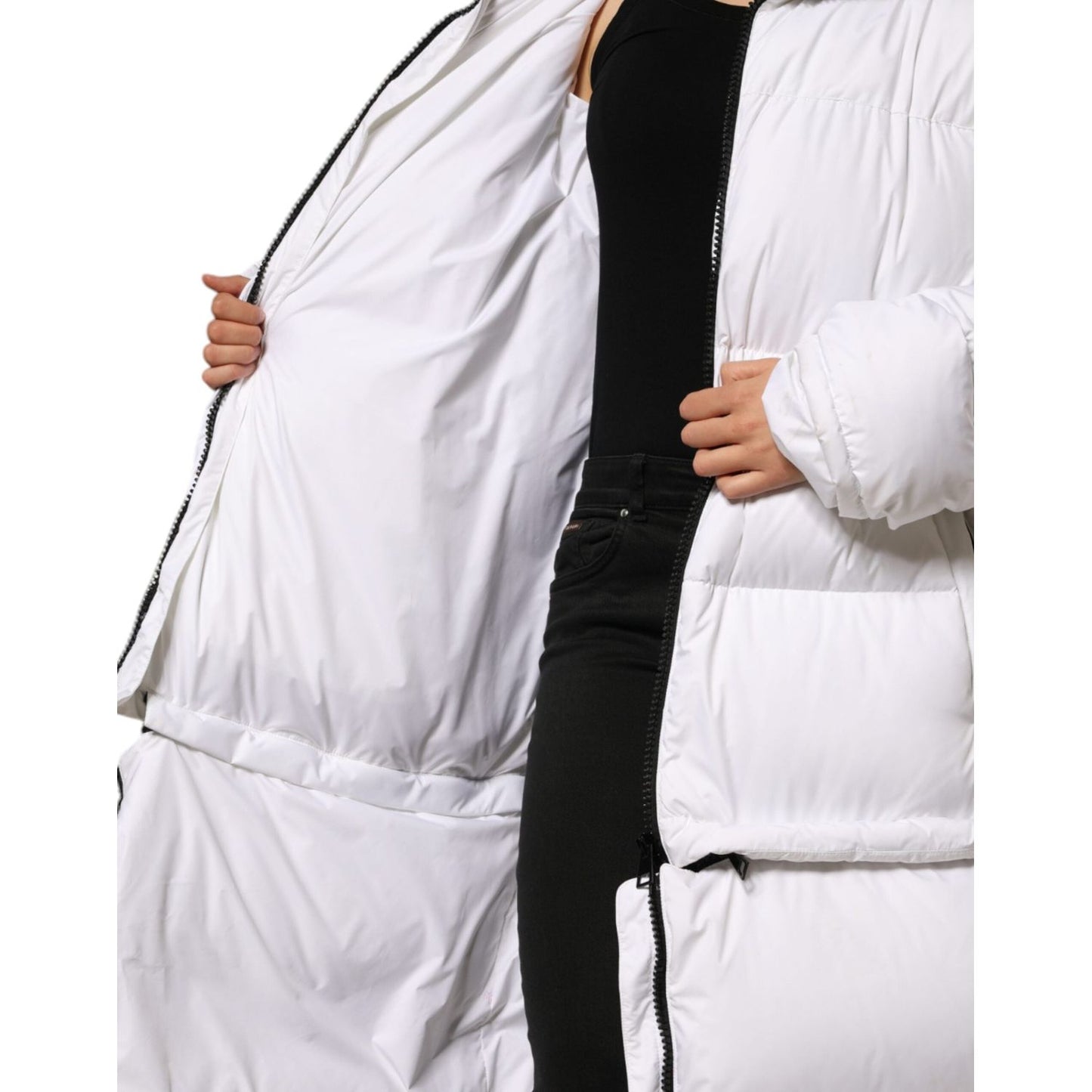 Dolce & Gabbana White Puffer Quilted Full Zip Coat Jacket Dolce & Gabbana Light Gray