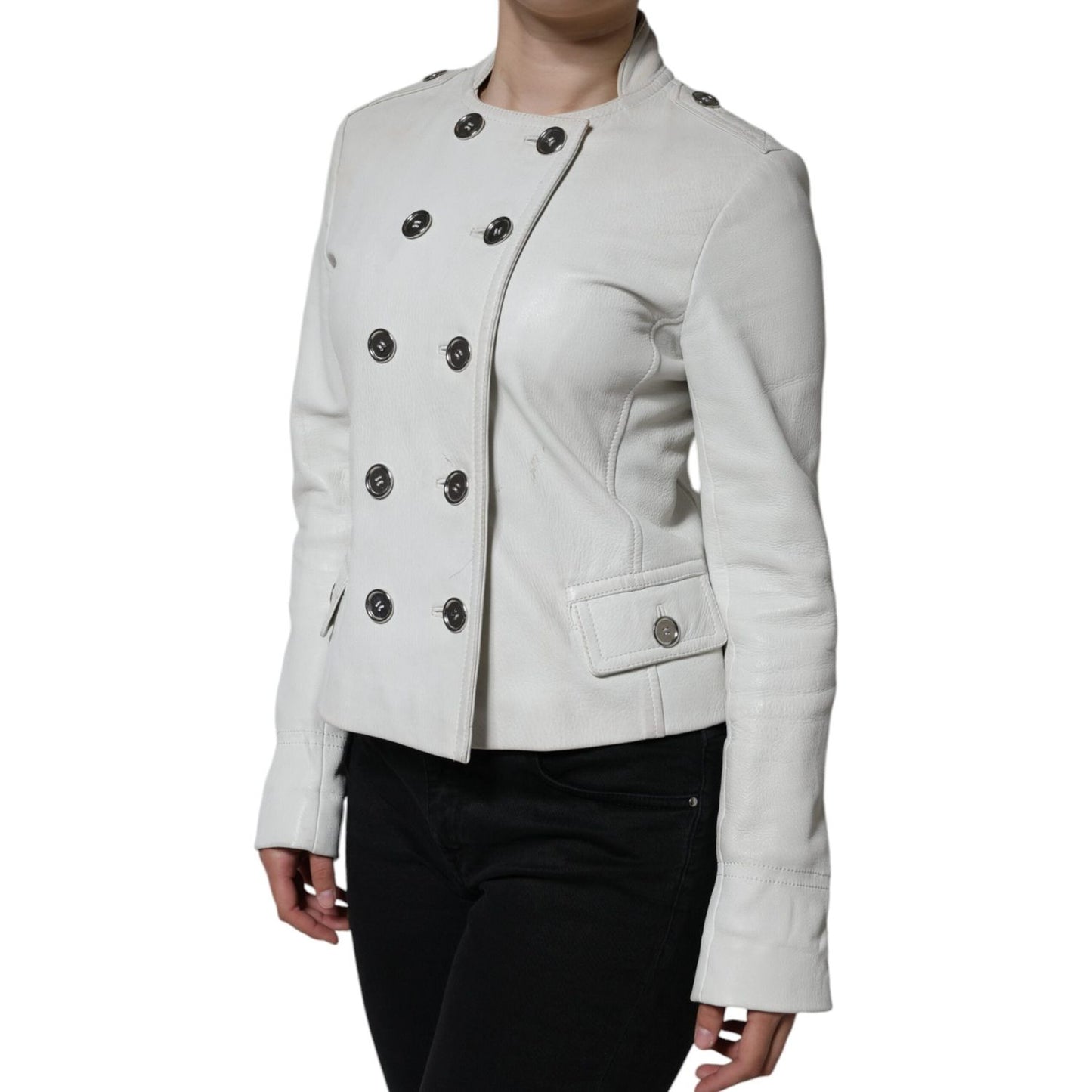 Dolce & Gabbana White Double Breasted Blazer Coat Jacket Dolce & Gabbana Gray