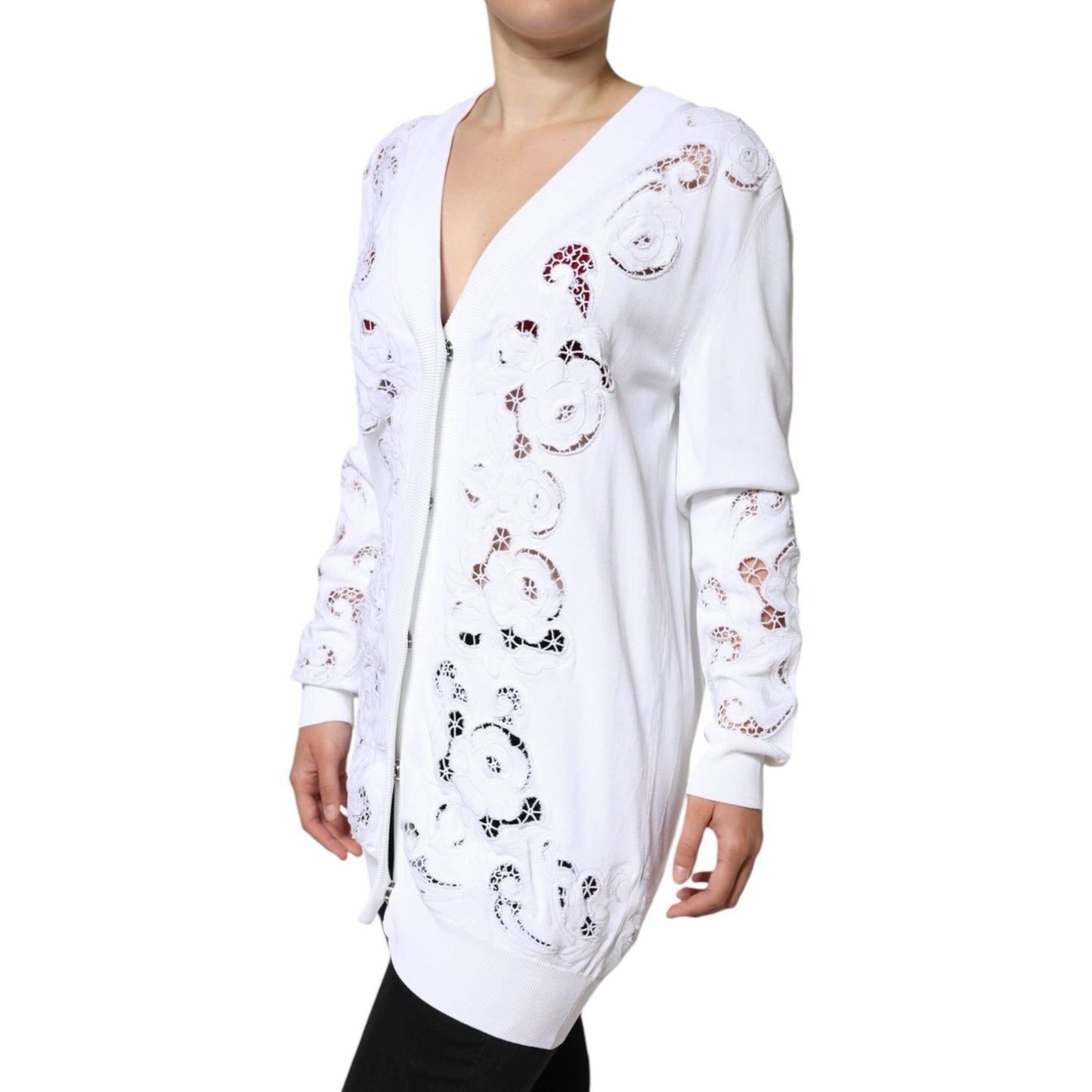 Dolce & Gabbana White Viscose Floral Cut Out Cardigan Sweater Dolce & Gabbana Lavender