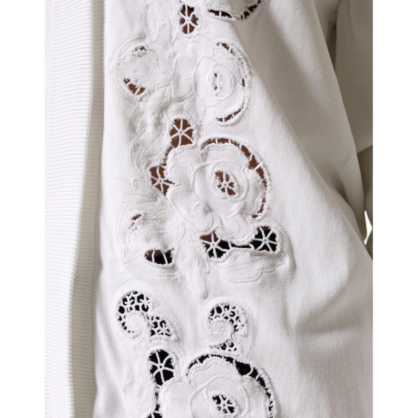 Dolce & Gabbana White Viscose Floral Cut Out Cardigan Sweater Dolce & Gabbana Light Gray