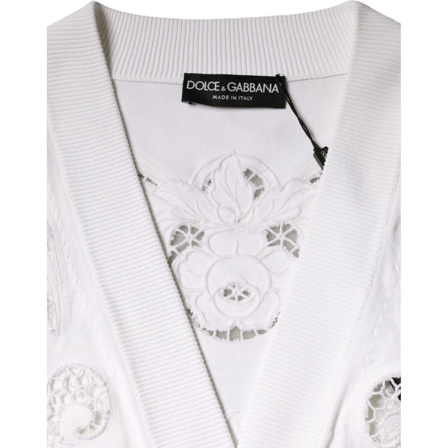 Dolce & Gabbana White Viscose Floral Cut Out Cardigan Sweater Dolce & Gabbana Lavender