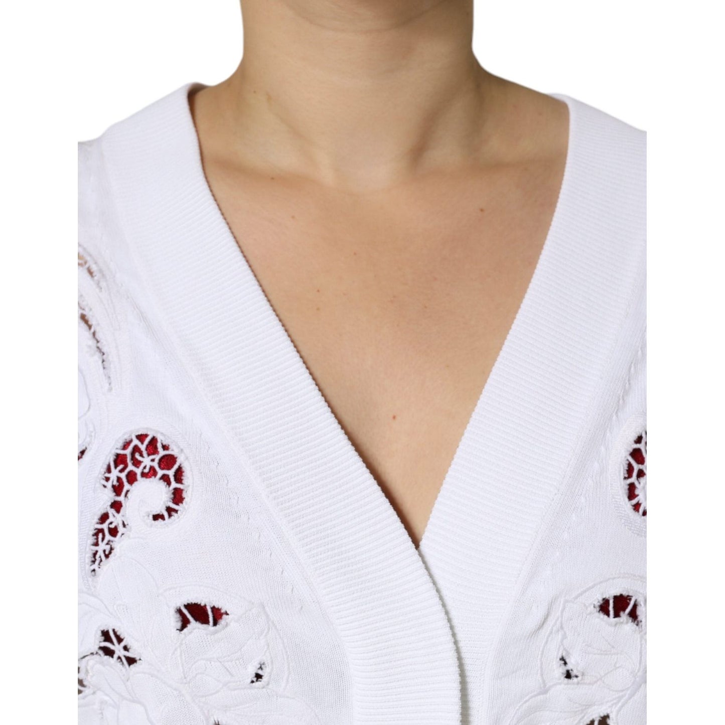 Dolce & Gabbana White Viscose Floral Cut Out Cardigan Sweater Dolce & Gabbana Light Gray