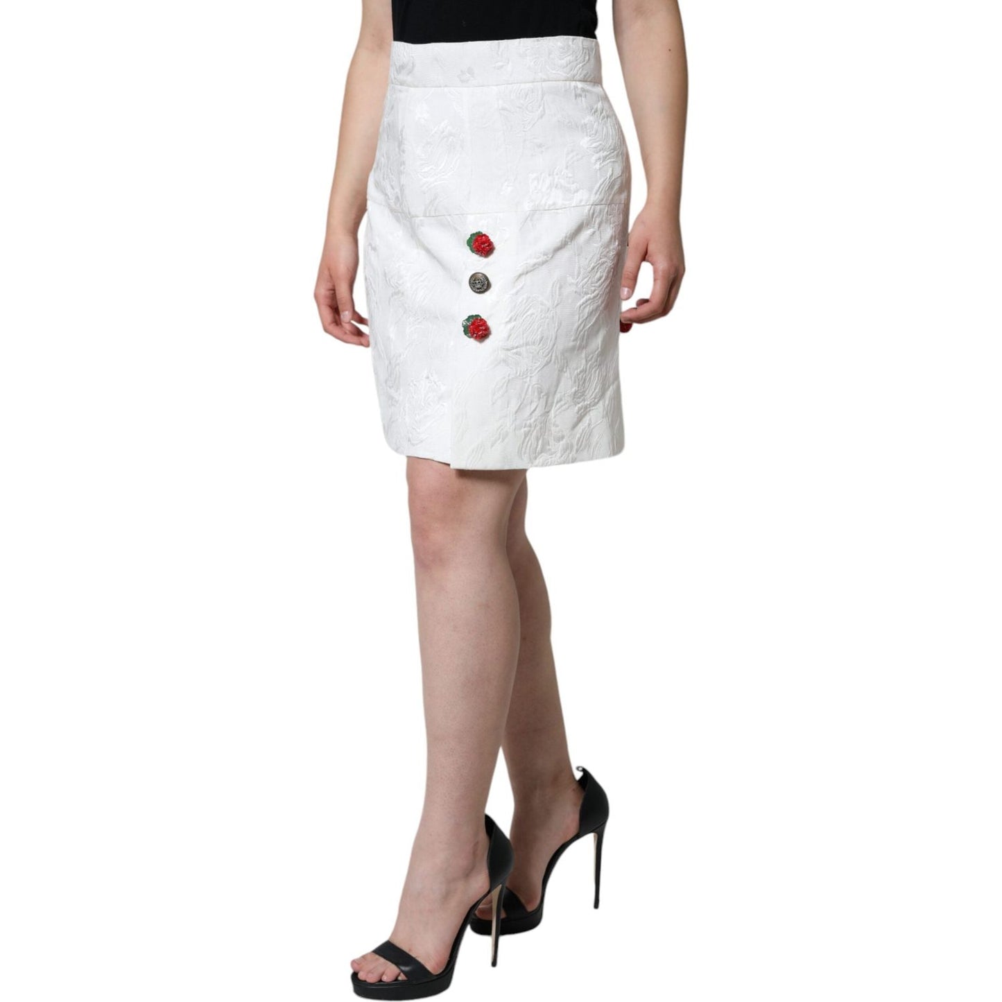 Dolce & Gabbana White Floral Brocade Embellished Mini Skirt Dolce & Gabbana Light Gray