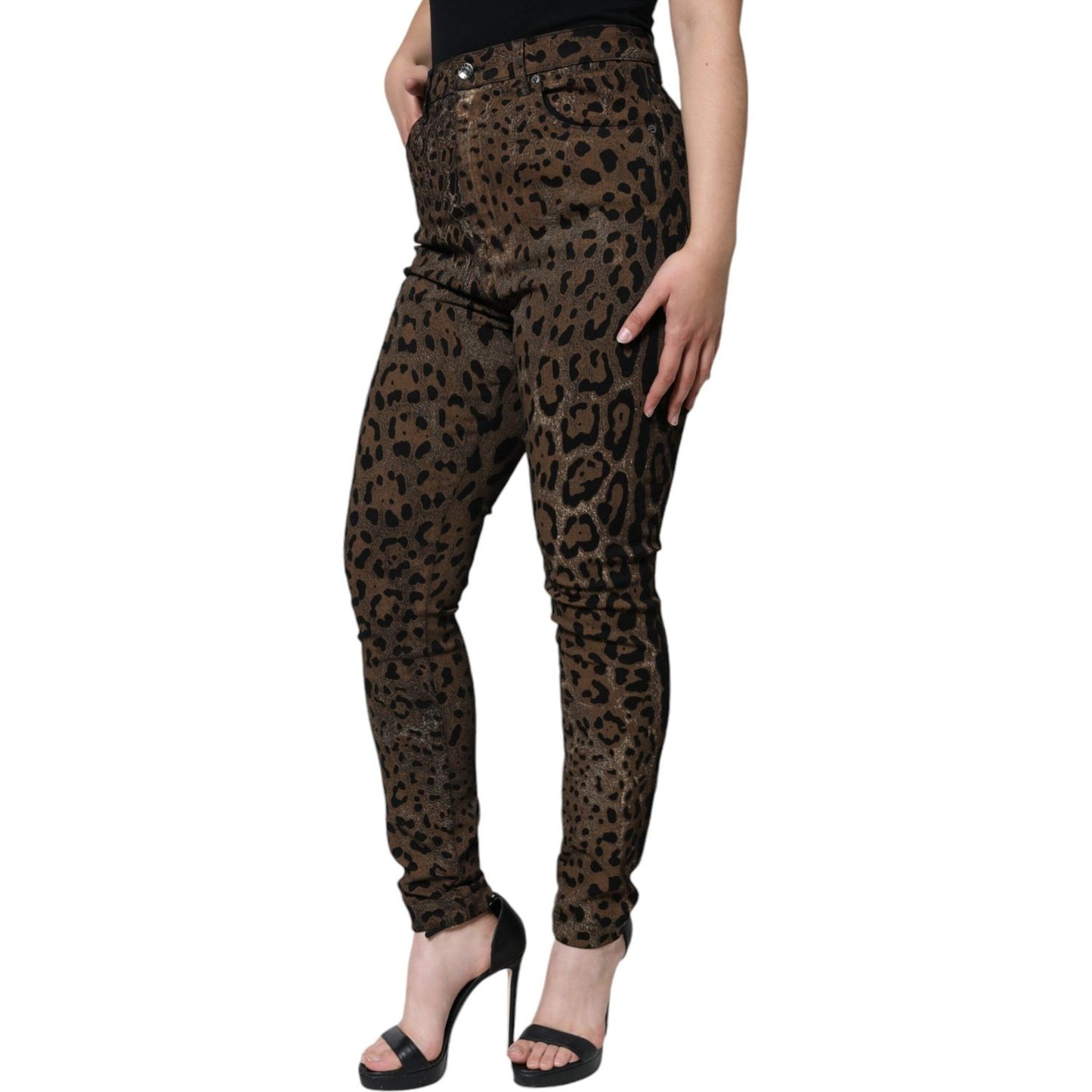 Dolce & Gabbana Brown Leopard Cotton Skinny Denim Jeans Dolce & Gabbana Dark Slate Gray