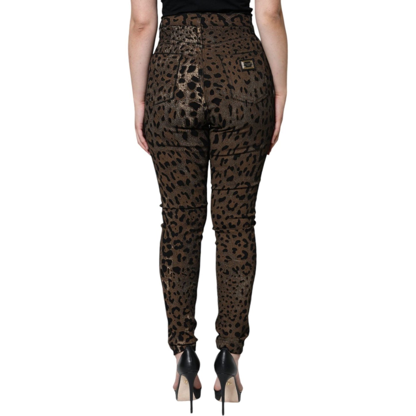 Dolce & Gabbana Brown Leopard Cotton Skinny Denim Jeans Dolce & Gabbana Dark Slate Gray