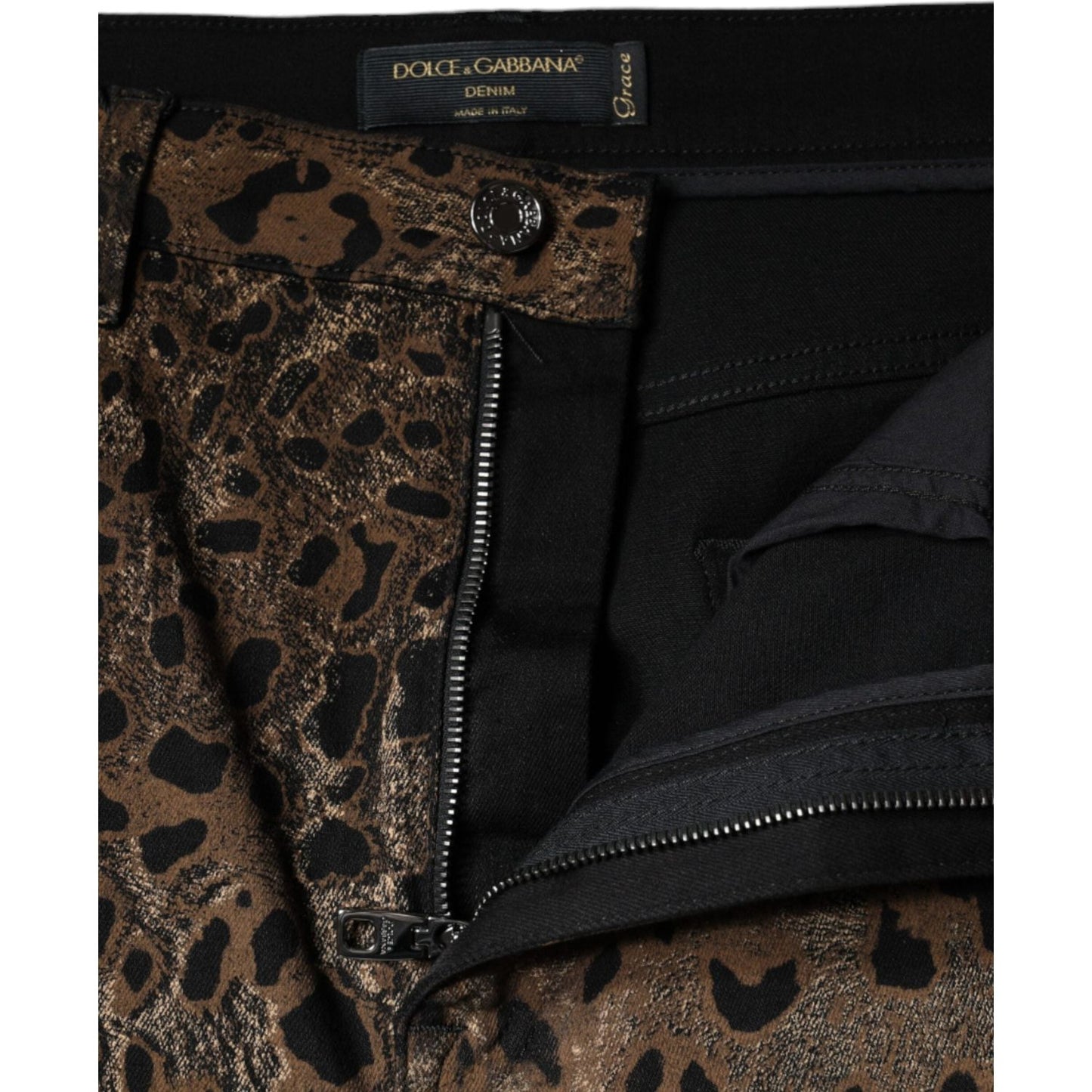 Dolce & Gabbana Brown Leopard Cotton Skinny Denim Jeans Dolce & Gabbana Black