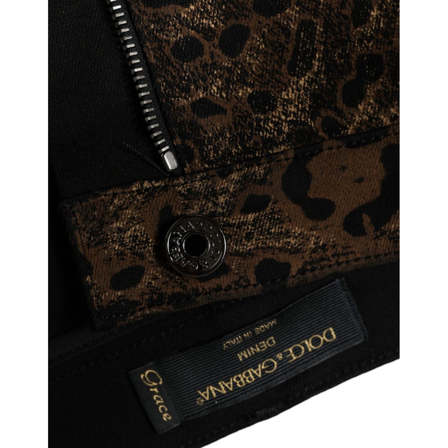 Dolce & Gabbana Brown Leopard Cotton Skinny Denim Jeans Dolce & Gabbana Black