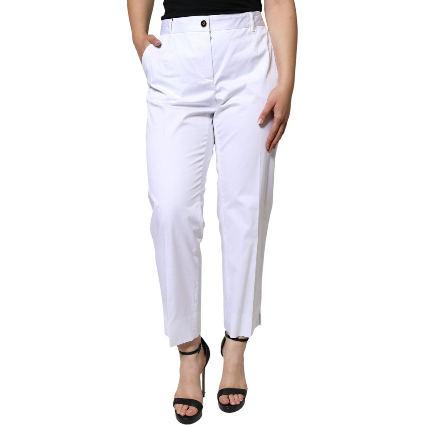 Dolce & Gabbana White Cotton Mid Waist Tapered Denim Jeans Dolce & Gabbana Light Gray