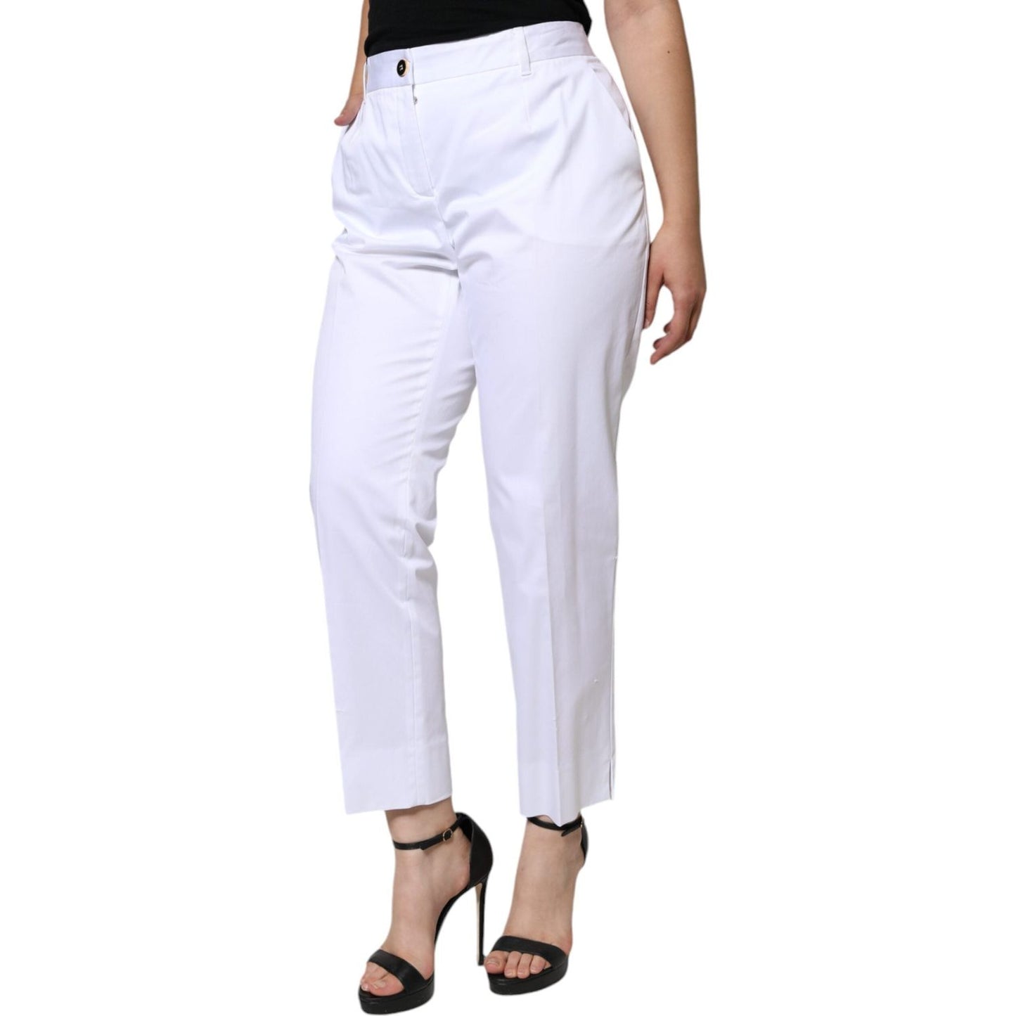 Dolce & Gabbana White Cotton Mid Waist Tapered Denim Jeans Dolce & Gabbana Light Gray