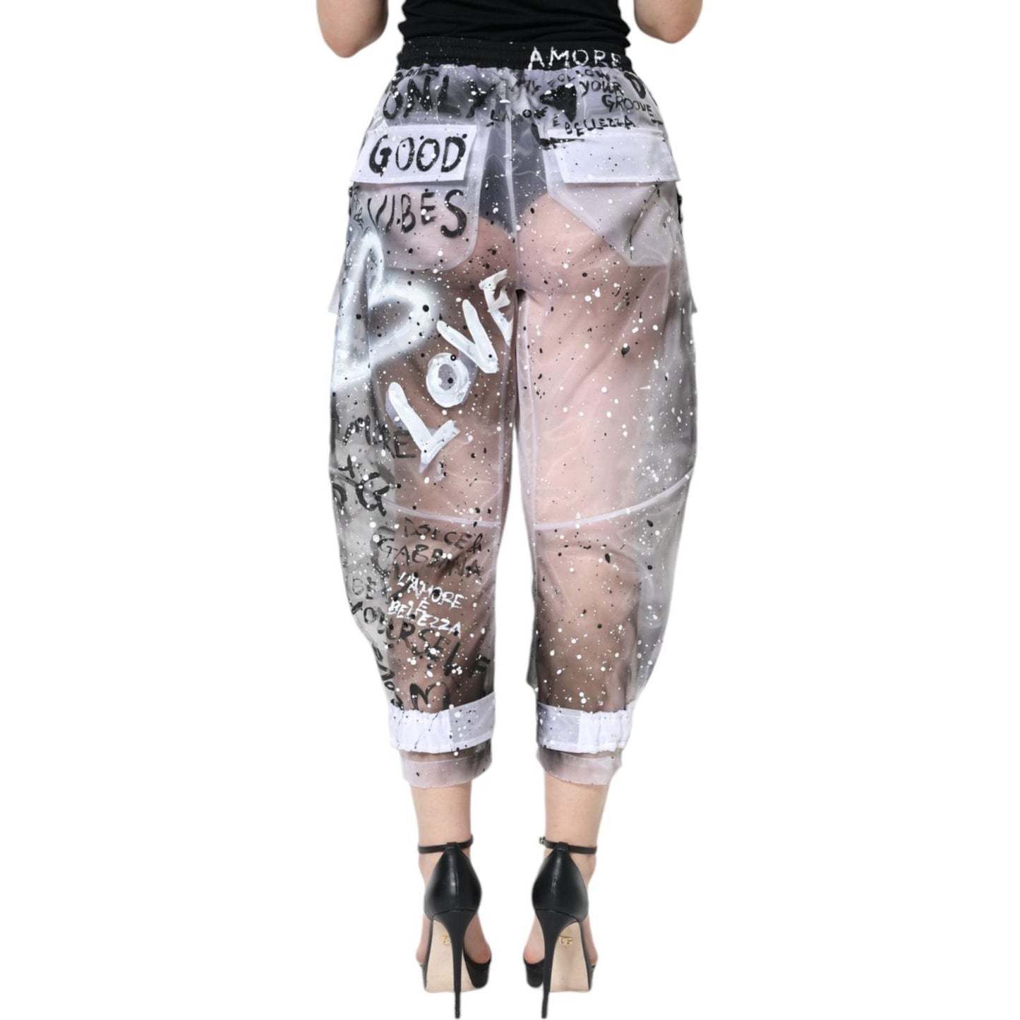 Dolce & Gabbana White See Through Logo Cropped Cargo Pants Dolce & Gabbana Gray