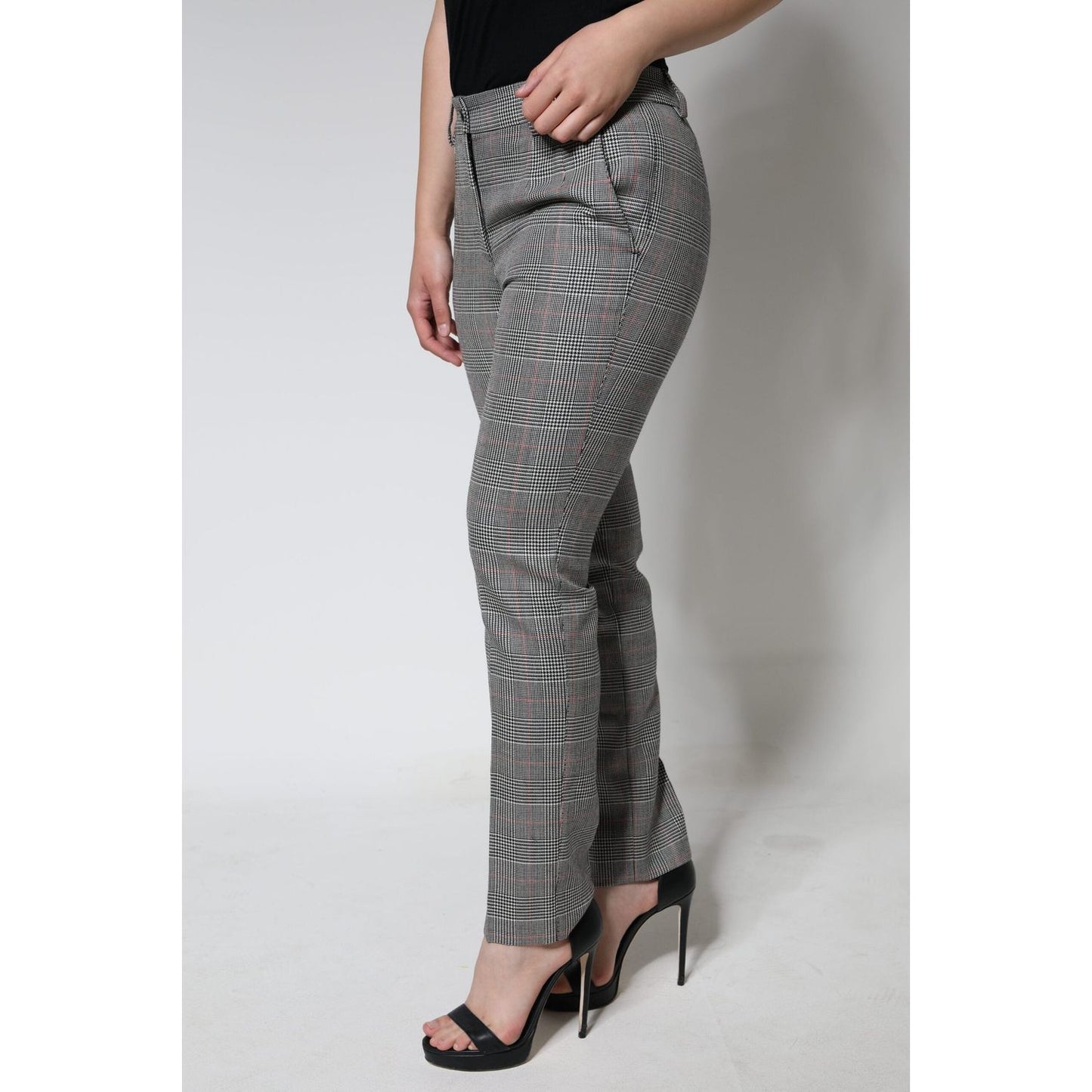 Dolce & Gabbana Gray Plaid Wool Mid Waist Women Tapered Pants Dolce & Gabbana Gray