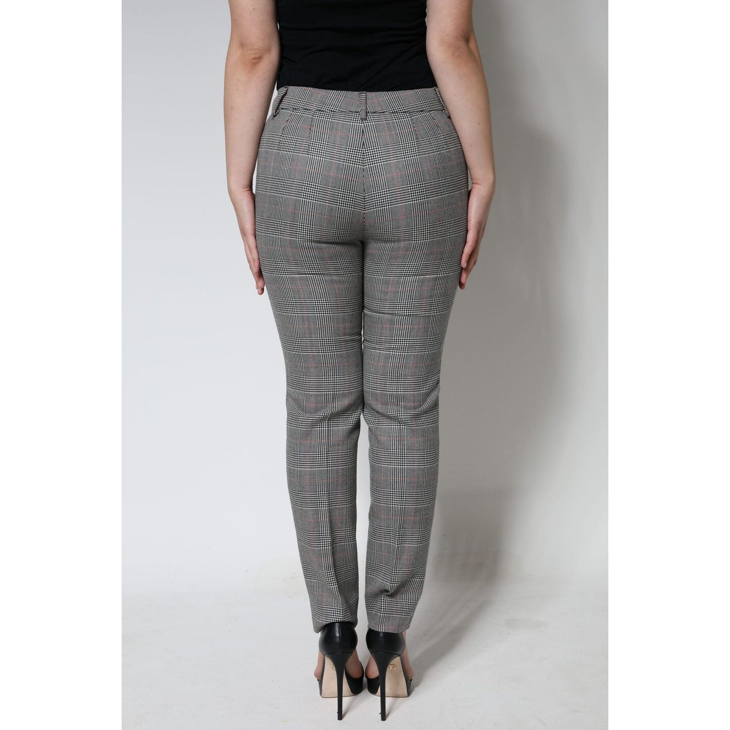 Dolce & Gabbana Gray Plaid Wool Mid Waist Women Tapered Pants Dolce & Gabbana Gray