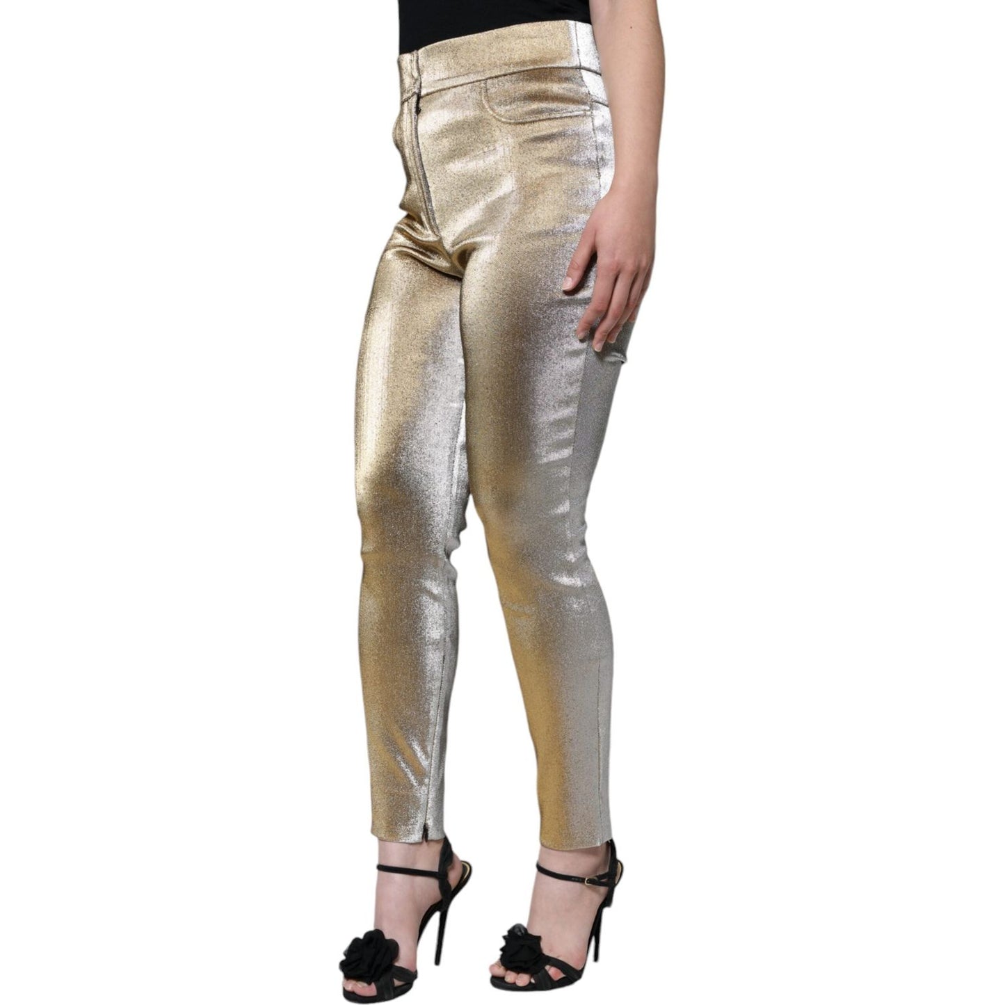 Dolce & Gabbana Metallic Gold High Waist Skinny Pants Dolce & Gabbana Rosy Brown