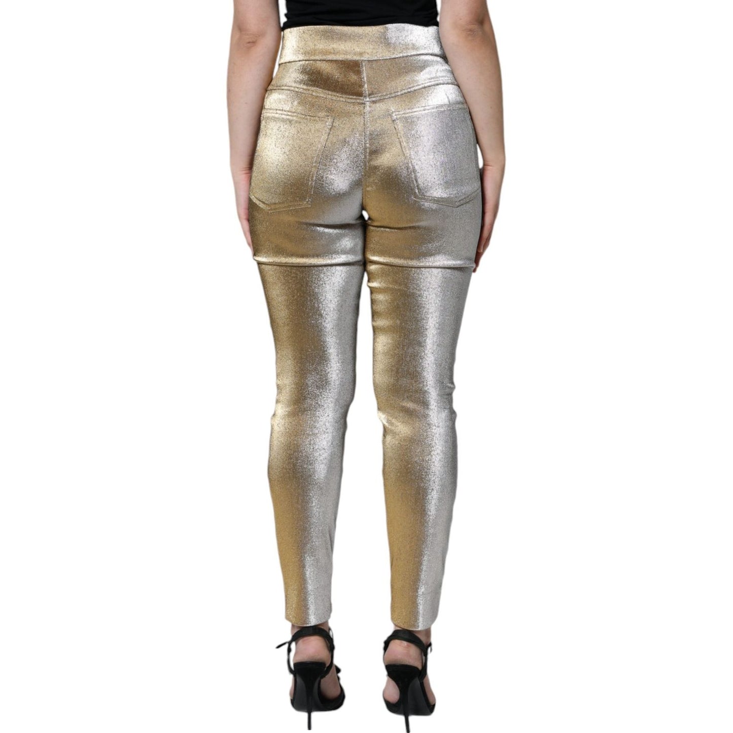 Dolce & Gabbana Metallic Gold High Waist Skinny Pants Dolce & Gabbana Rosy Brown