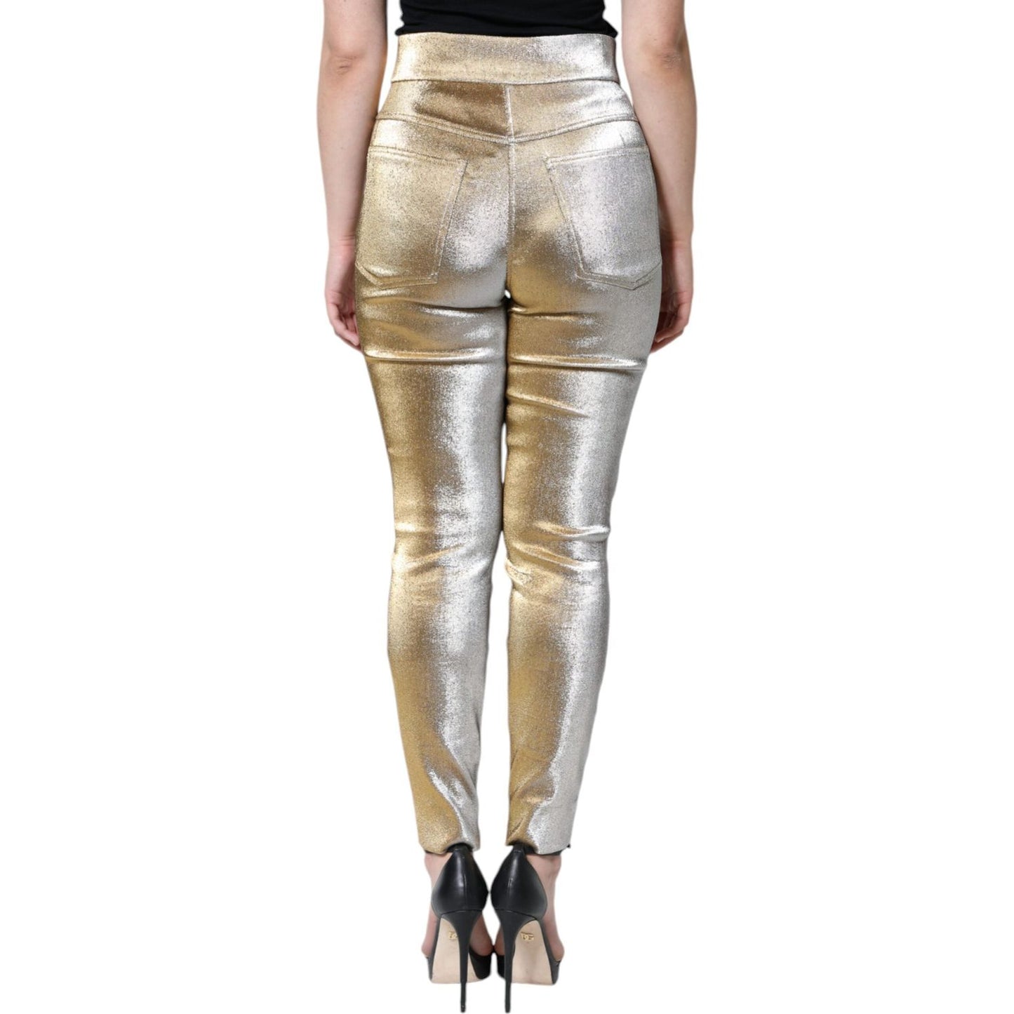 Dolce & Gabbana Metallic Gold High Waist Skinny Pants Dolce & Gabbana Rosy Brown