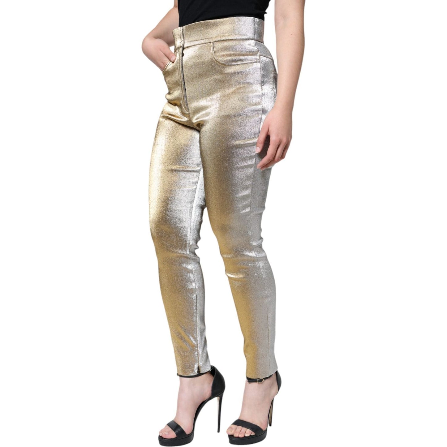 Dolce & Gabbana Metallic Gold High Waist Skinny Pants Dolce & Gabbana Rosy Brown