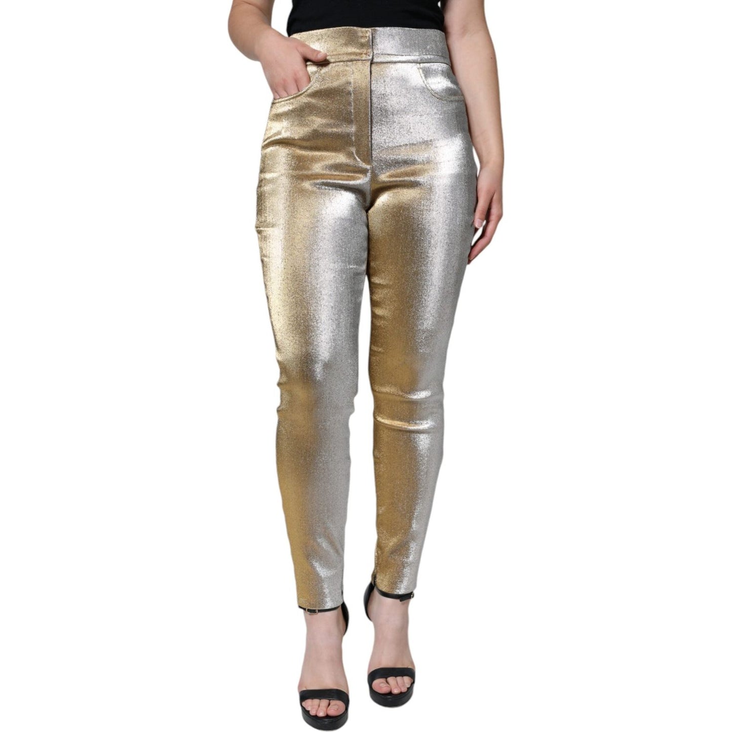 Dolce & Gabbana Metallic Gold High Waist Skinny Pants Dolce & Gabbana Rosy Brown