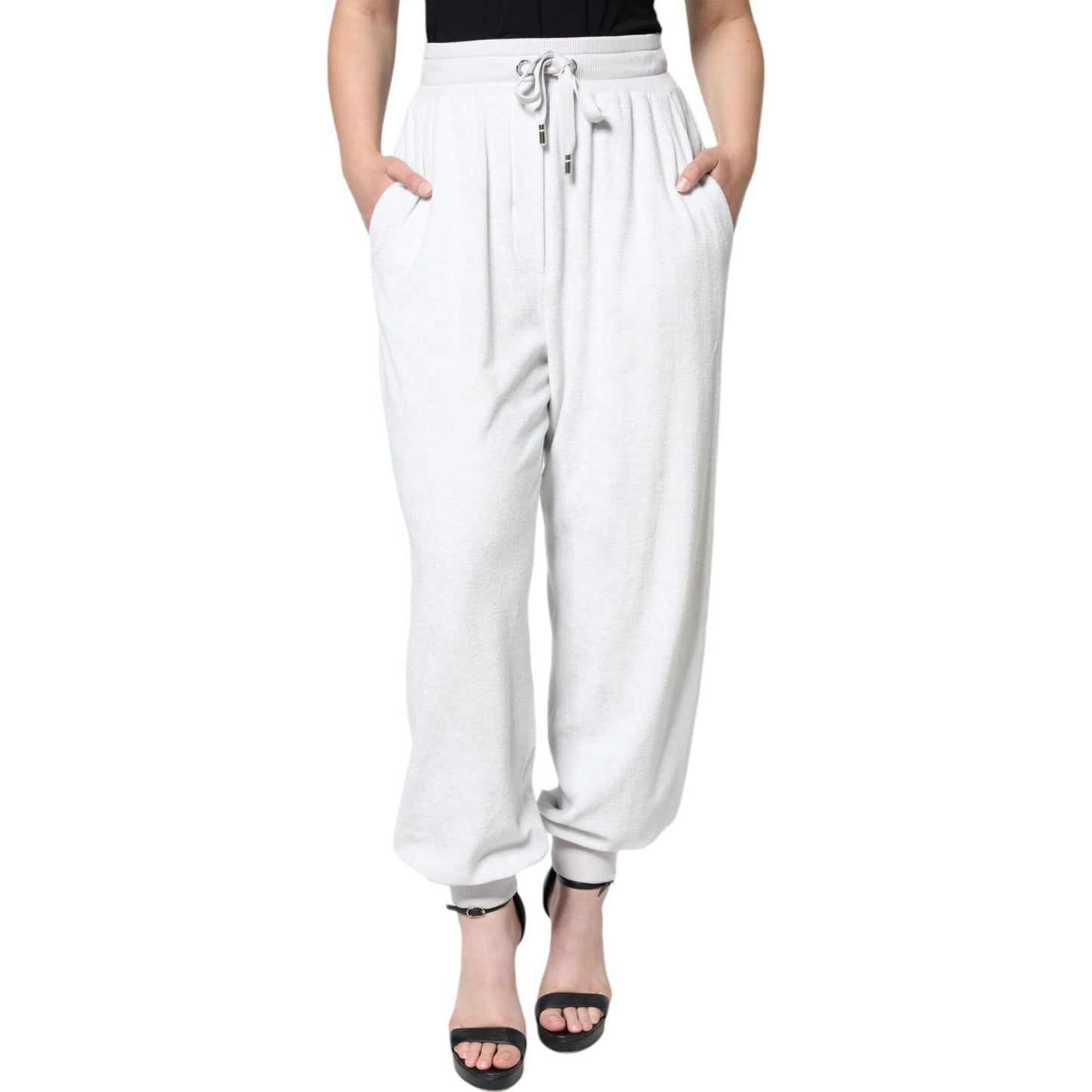 Dolce & Gabbana White Nylon Jogger Sweatpants Pants Dolce & Gabbana Light Gray