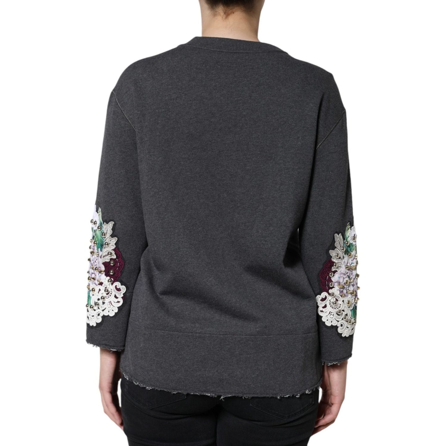 Dolce & Gabbana Gray Hydrangea CollegeStudded Floral Sweater Dolce & Gabbana Dark Slate Gray