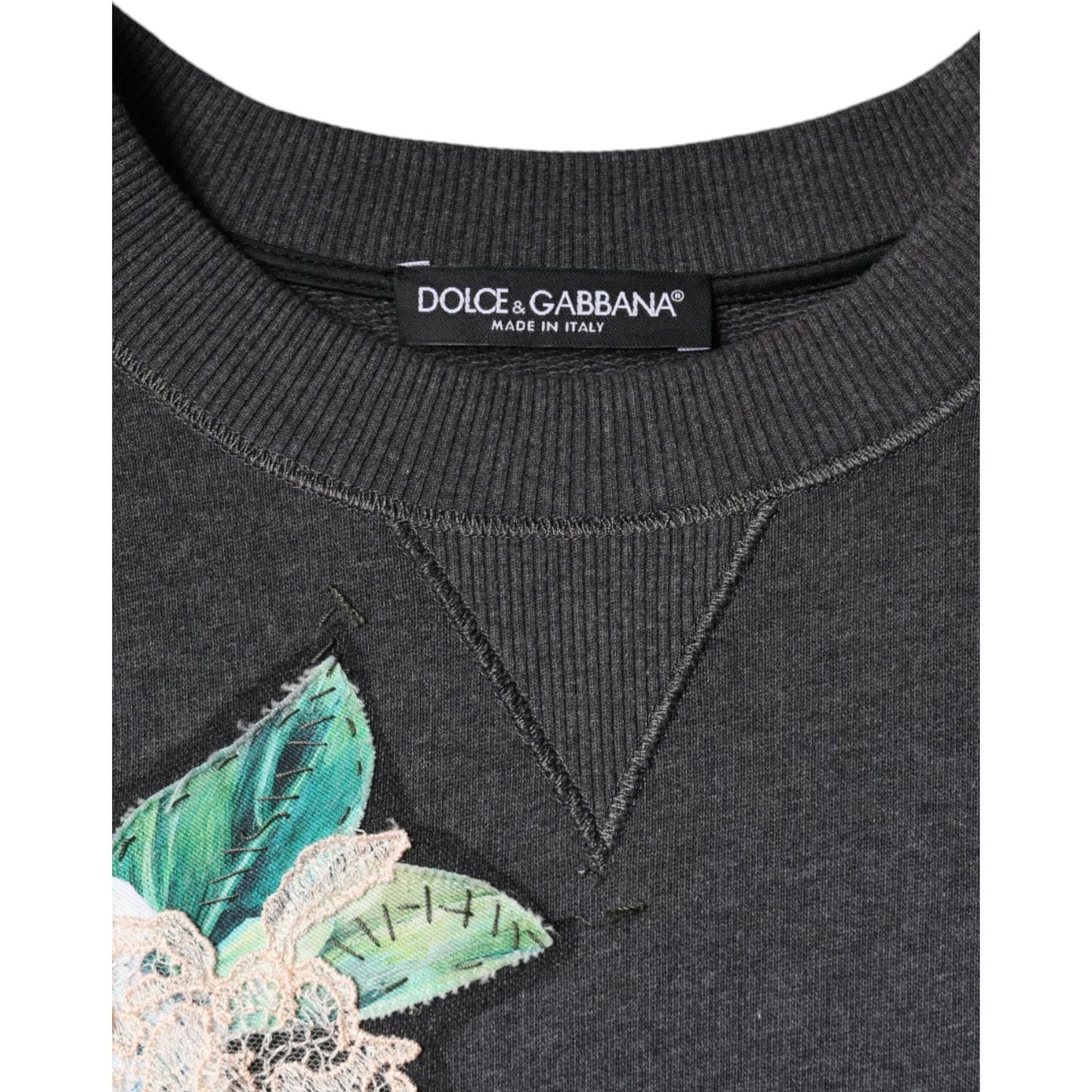 Dolce & Gabbana Gray Hydrangea CollegeStudded Floral Sweater Dolce & Gabbana Dark Slate Gray