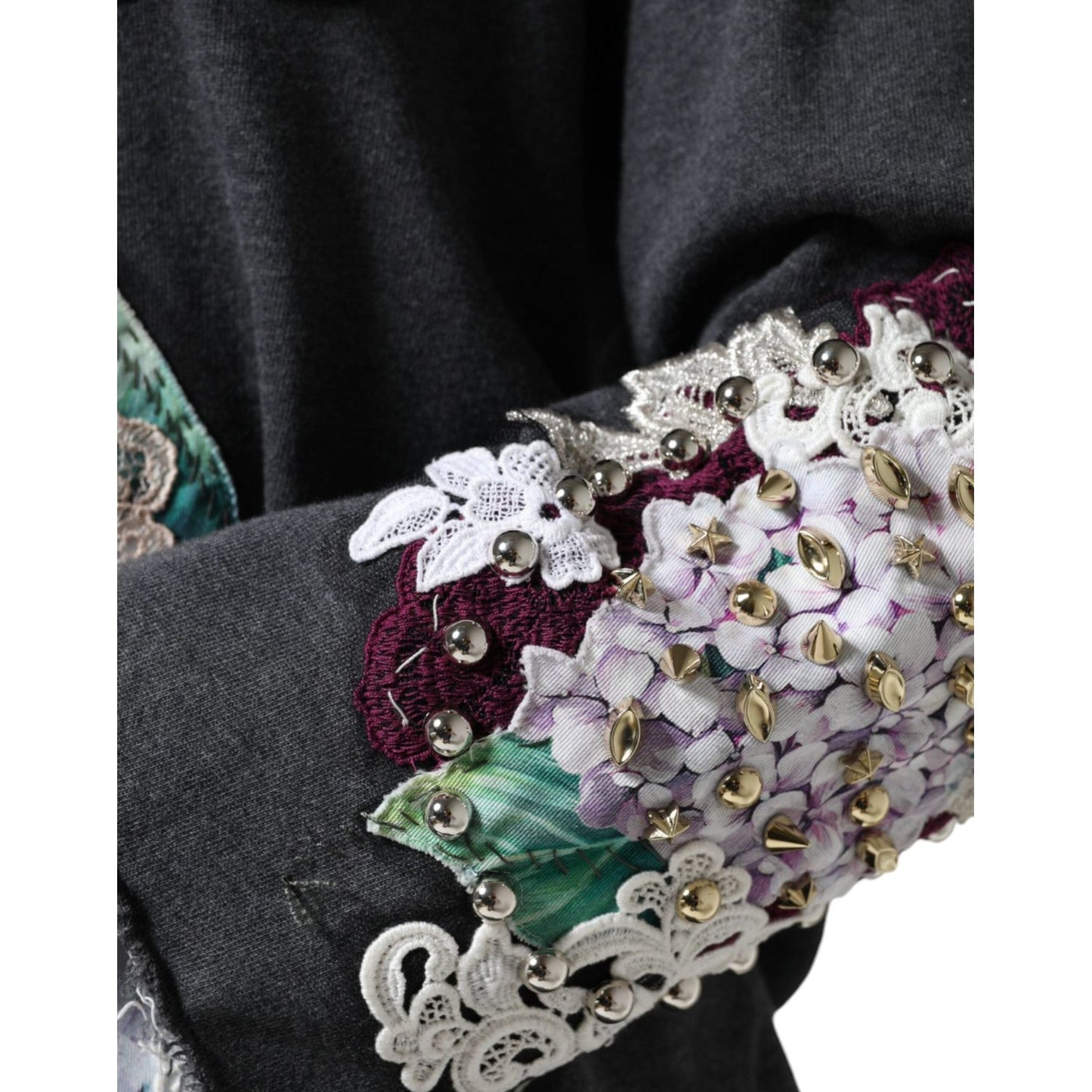 Dolce & Gabbana Gray Hydrangea CollegeStudded Floral Sweater Dolce & Gabbana Dark Slate Gray
