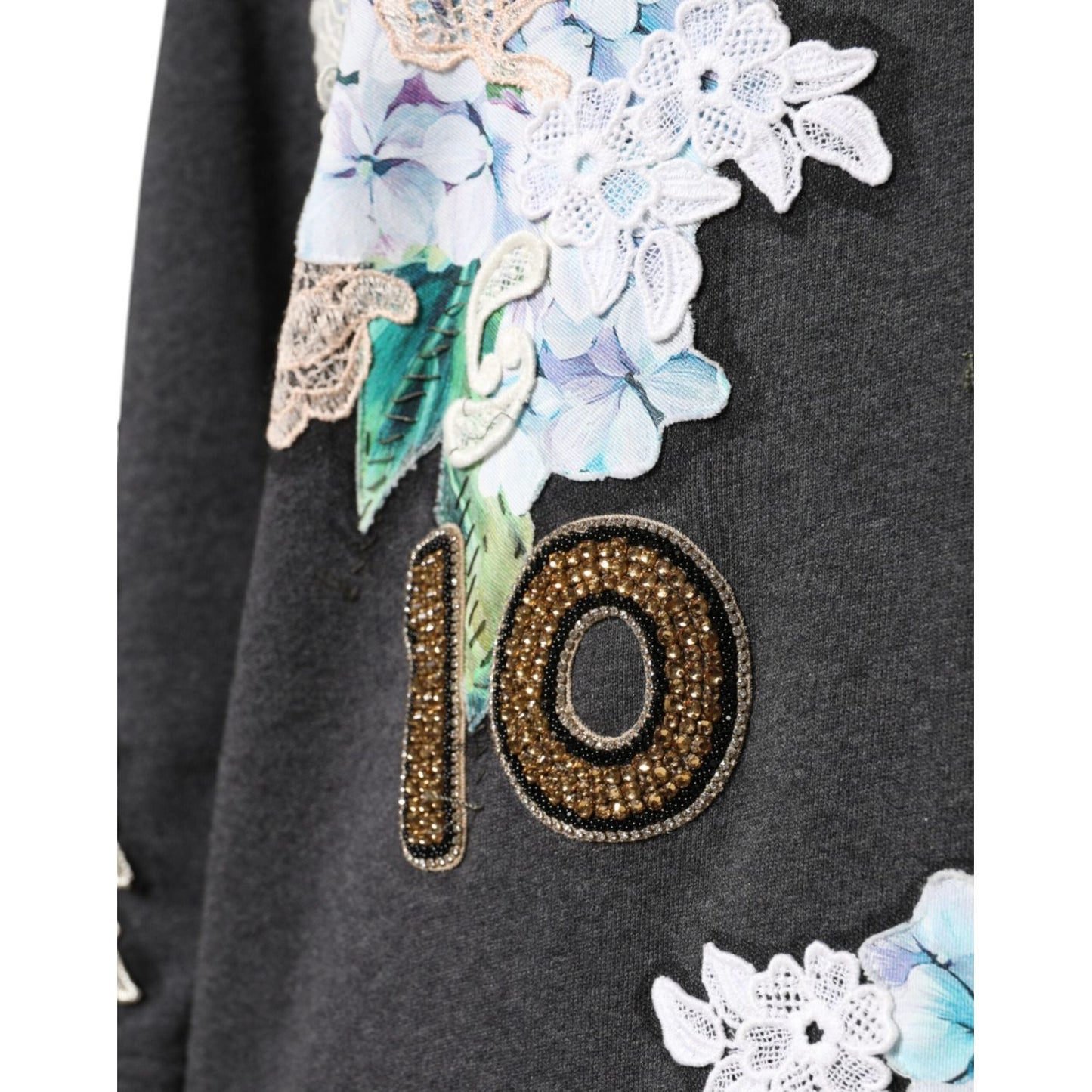 Dolce & Gabbana Gray Hydrangea CollegeStudded Floral Sweater Dolce & Gabbana Dark Slate Gray
