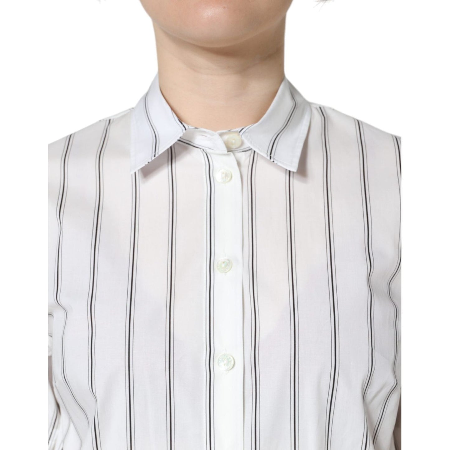 Dolce & Gabbana White Striped Collared Short Sleeve Polo Top Dolce & Gabbana Light Gray
