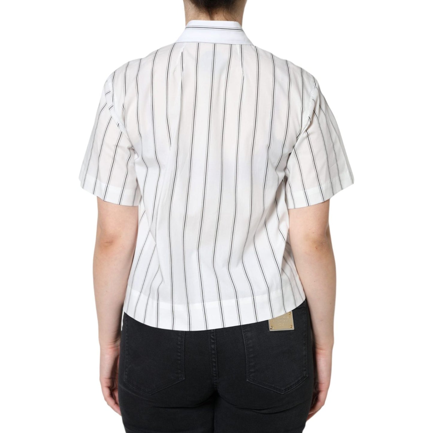 Dolce & Gabbana White Striped Collared Short Sleeve Polo Top Dolce & Gabbana Black