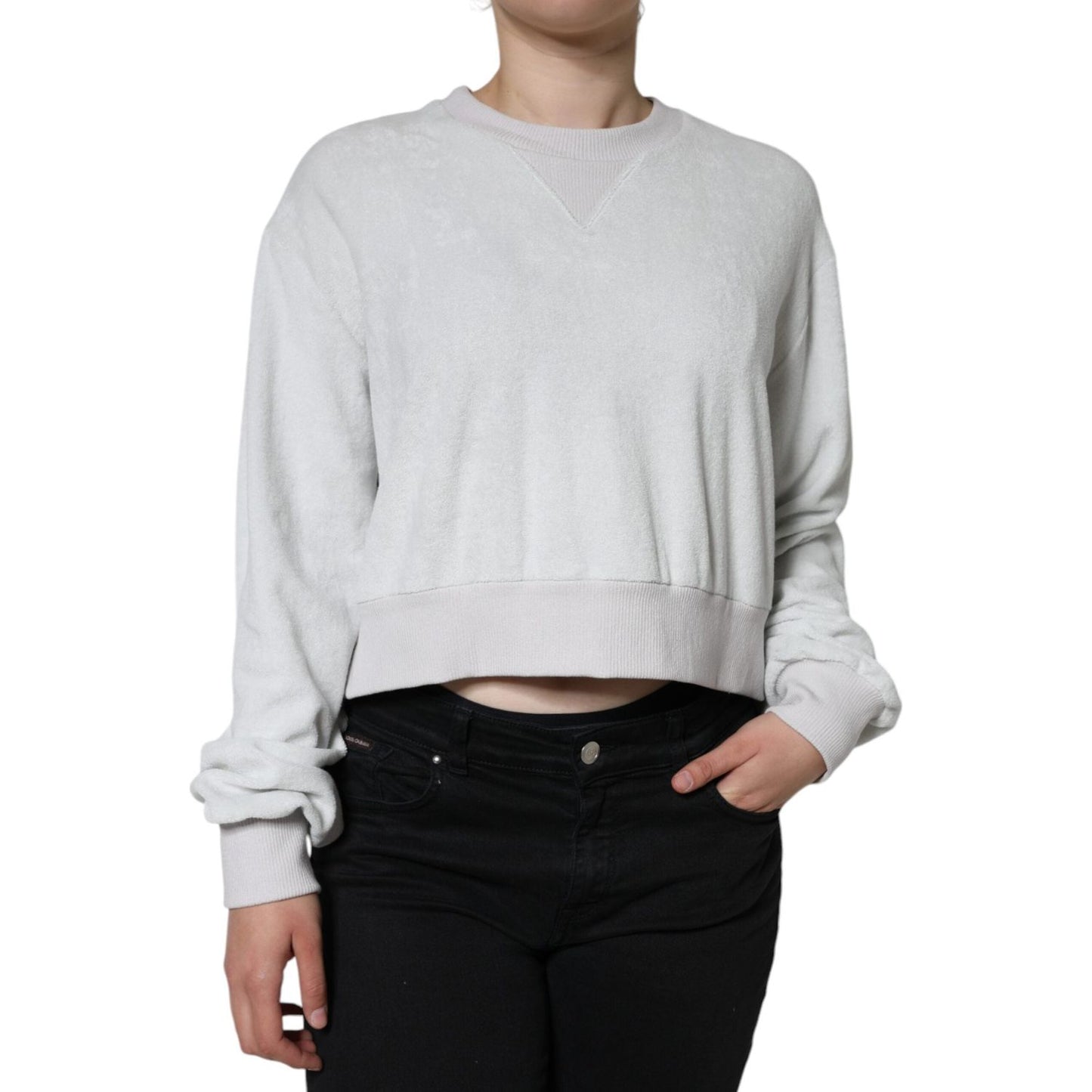 Dolce & Gabbana White Nylon Stretch Crew Neck Pullover Sweater Dolce & Gabbana Black