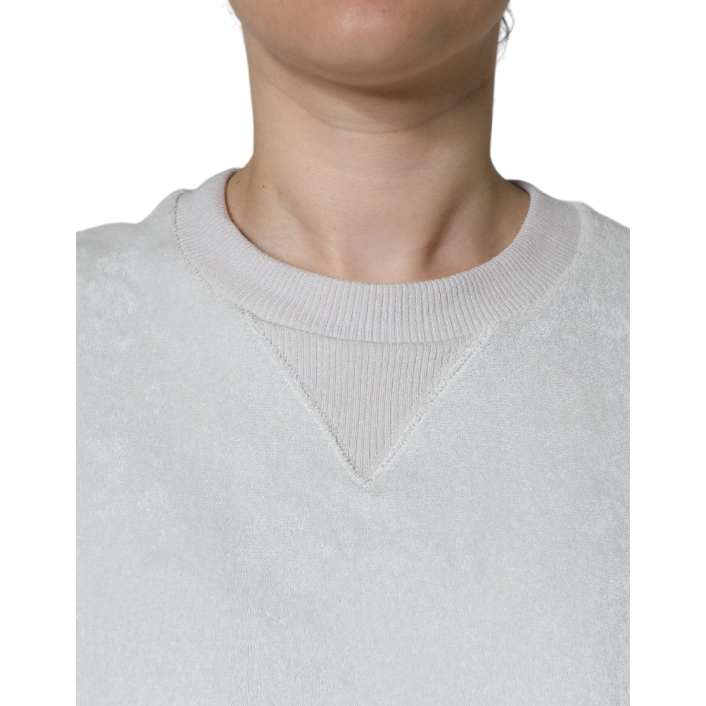 Dolce & Gabbana White Nylon Stretch Crew Neck Pullover Sweater Dolce & Gabbana Light Gray