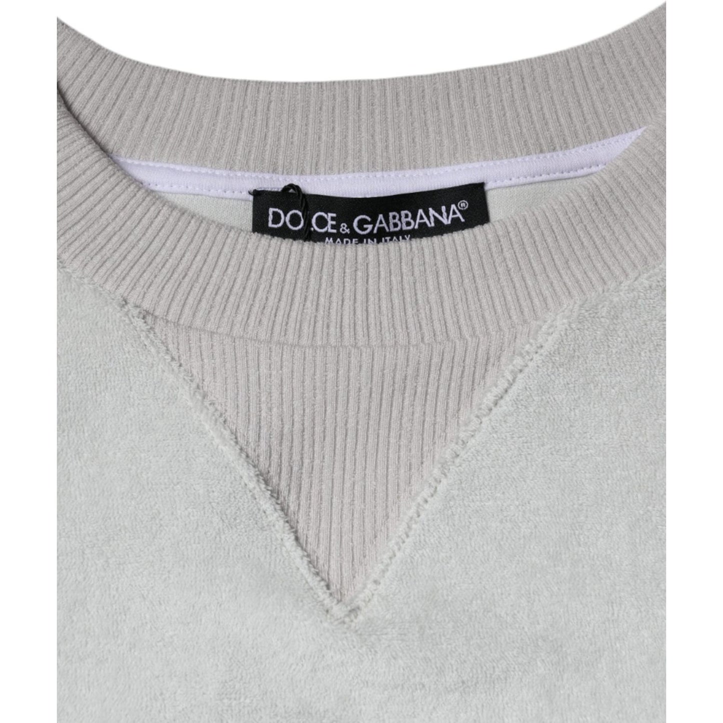 Dolce & Gabbana White Nylon Stretch Crew Neck Pullover Sweater Dolce & Gabbana Gray