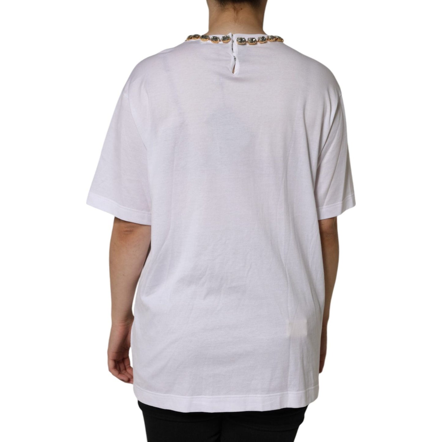 Dolce & Gabbana White Crystal Neckline Embellished Printed T-shirt Dolce & Gabbana Gray